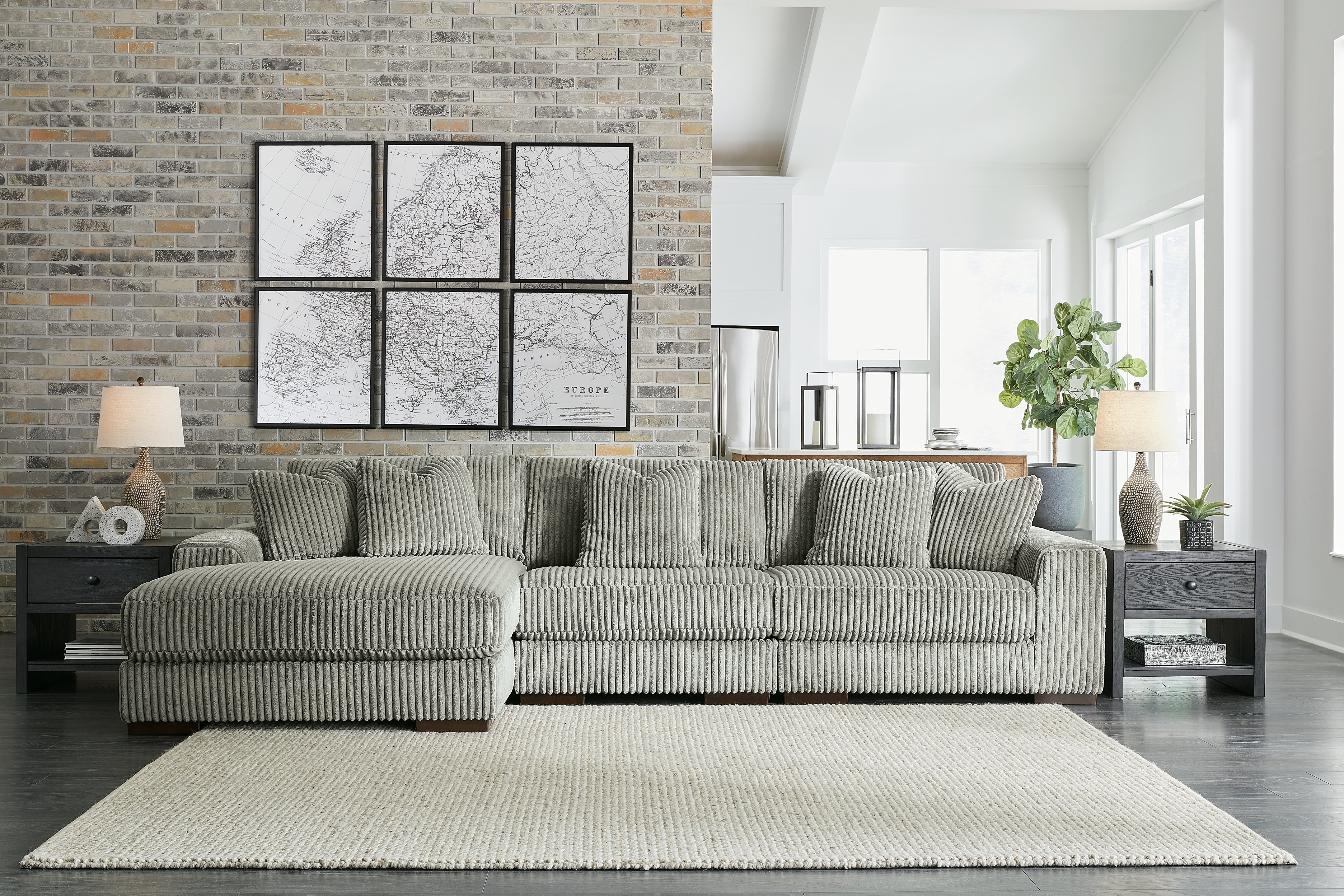 Hoover Furniture Outlet - Ashley Furniture - Lindyn 3-Piece Sectional with Chaise - RAF 3-Piece Sectional with Chaise / Fog - 21105S10