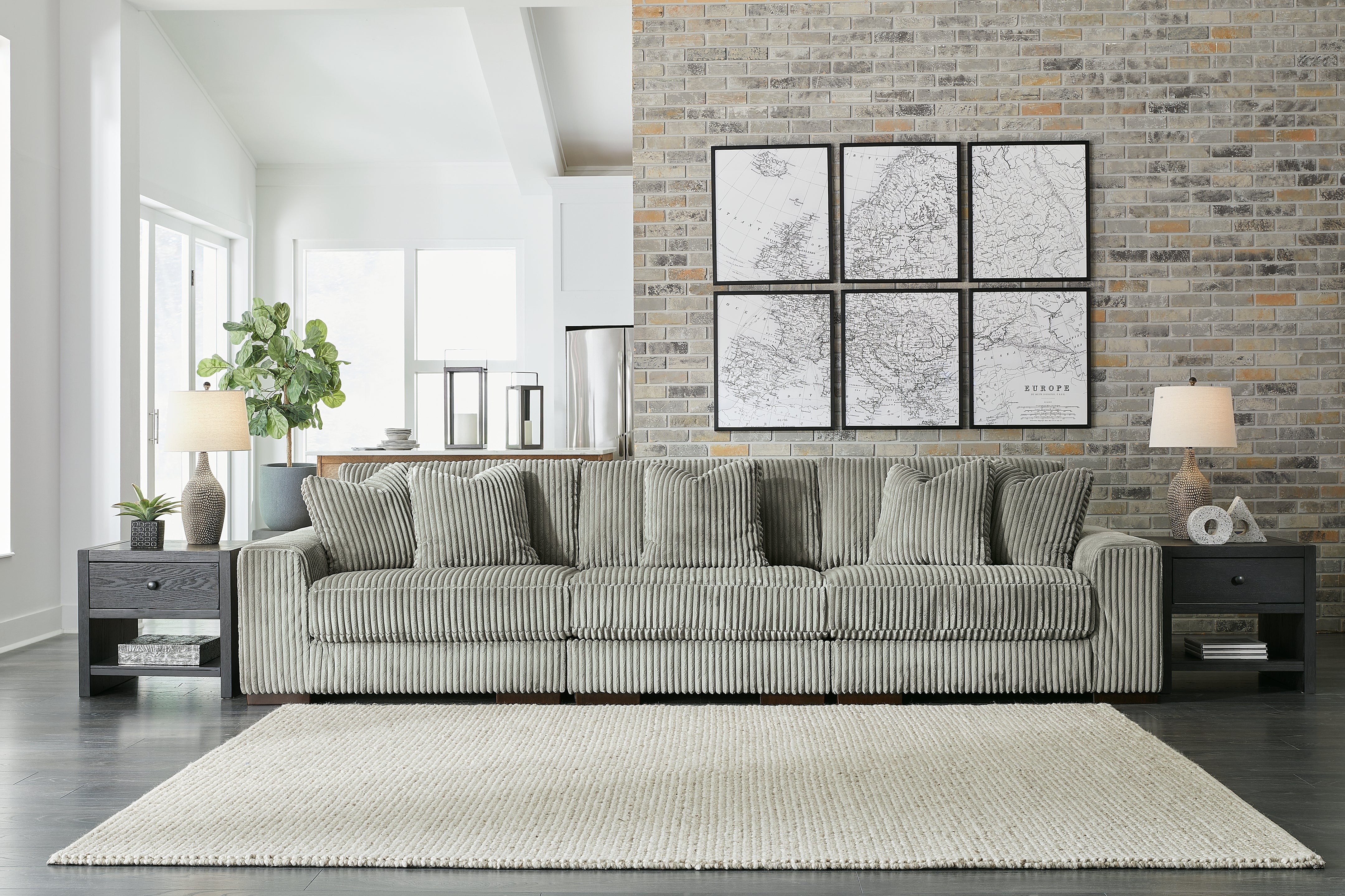 Hoover Furniture Outlet - Ashley Furniture - Lindyn 3-Piece Sectional Sofa - RAF 3-Piece Sectional Sofa / Fog - 21105S14