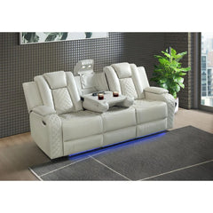 U-890 Power Motion Sofa w/ Dropdown and LED Lights, and Power Motion Loveseat in Oyster