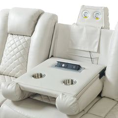 U-890 Power Motion Sofa w/ Dropdown and LED Lights, and Power Motion Loveseat in Oyster