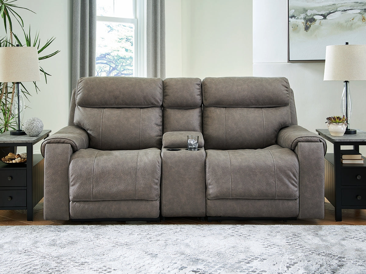 Hoover Furniture Outlet - Ashley Furniture - Starbot 3-Piece Power Reclining Sectional Loveseat with Console - 3-Piece Power Reclining Sectional Loveseat with Console / Fossil - 23501S2