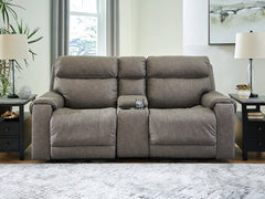 Hoover Furniture Outlet - Ashley Furniture - Starbot 3-Piece Power Reclining Sectional Loveseat with Console - 3-Piece Power Reclining Sectional Loveseat with Console / Fossil - 23501S2