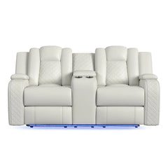 U-890 Power Motion Sofa w/ Dropdown and LED Lights, and Power Motion Loveseat in Oyster