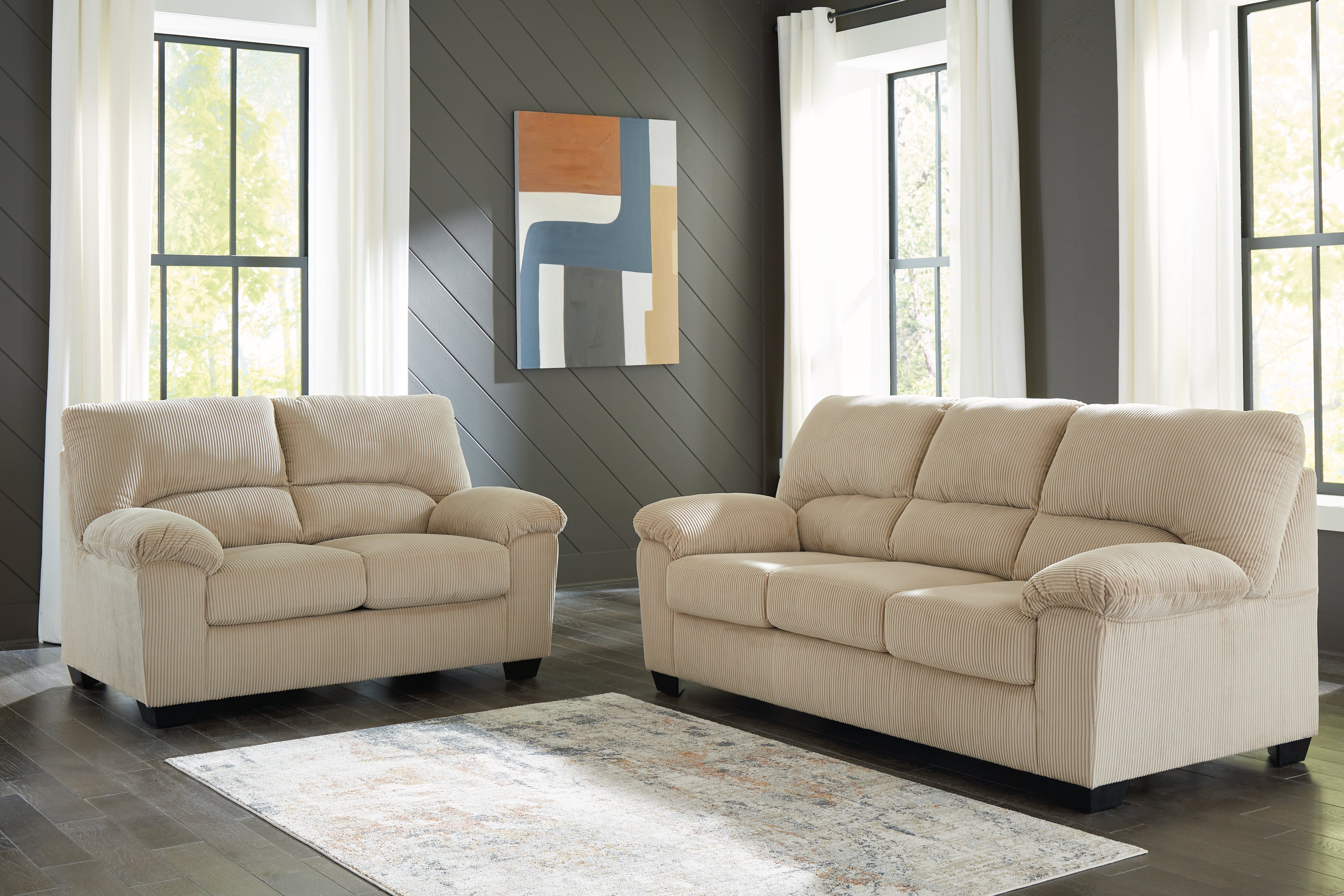 Hoover Furniture Outlet - Ashley Furniture - SimpleJoy Sofa and Loveseat - Sofa and Loveseat / Sand - 24203U1