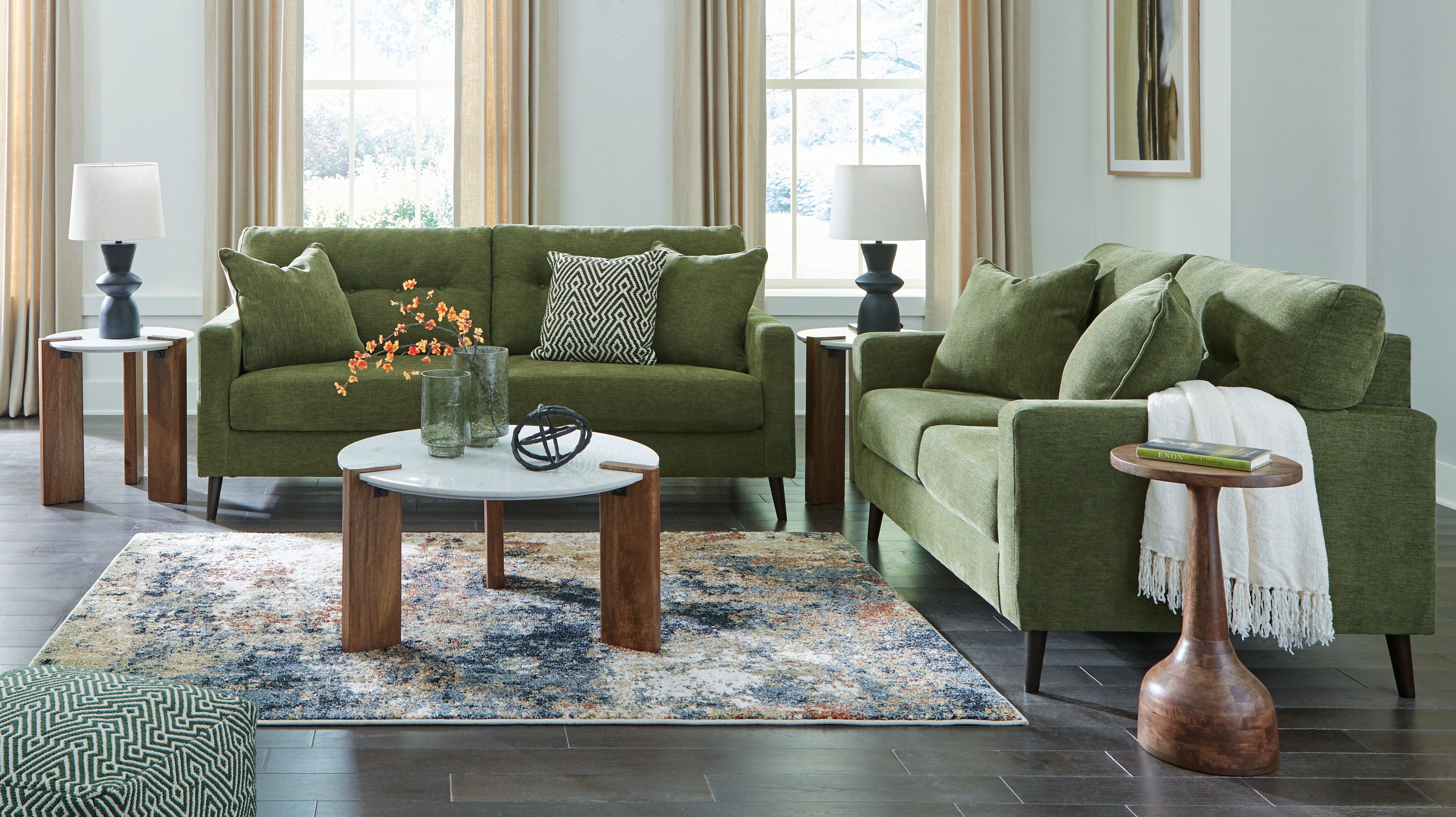Hoover Furniture Outlet - Ashley Furniture - Bixler Sofa and Loveseat - Sofa and Loveseat / Olive - 26107U1