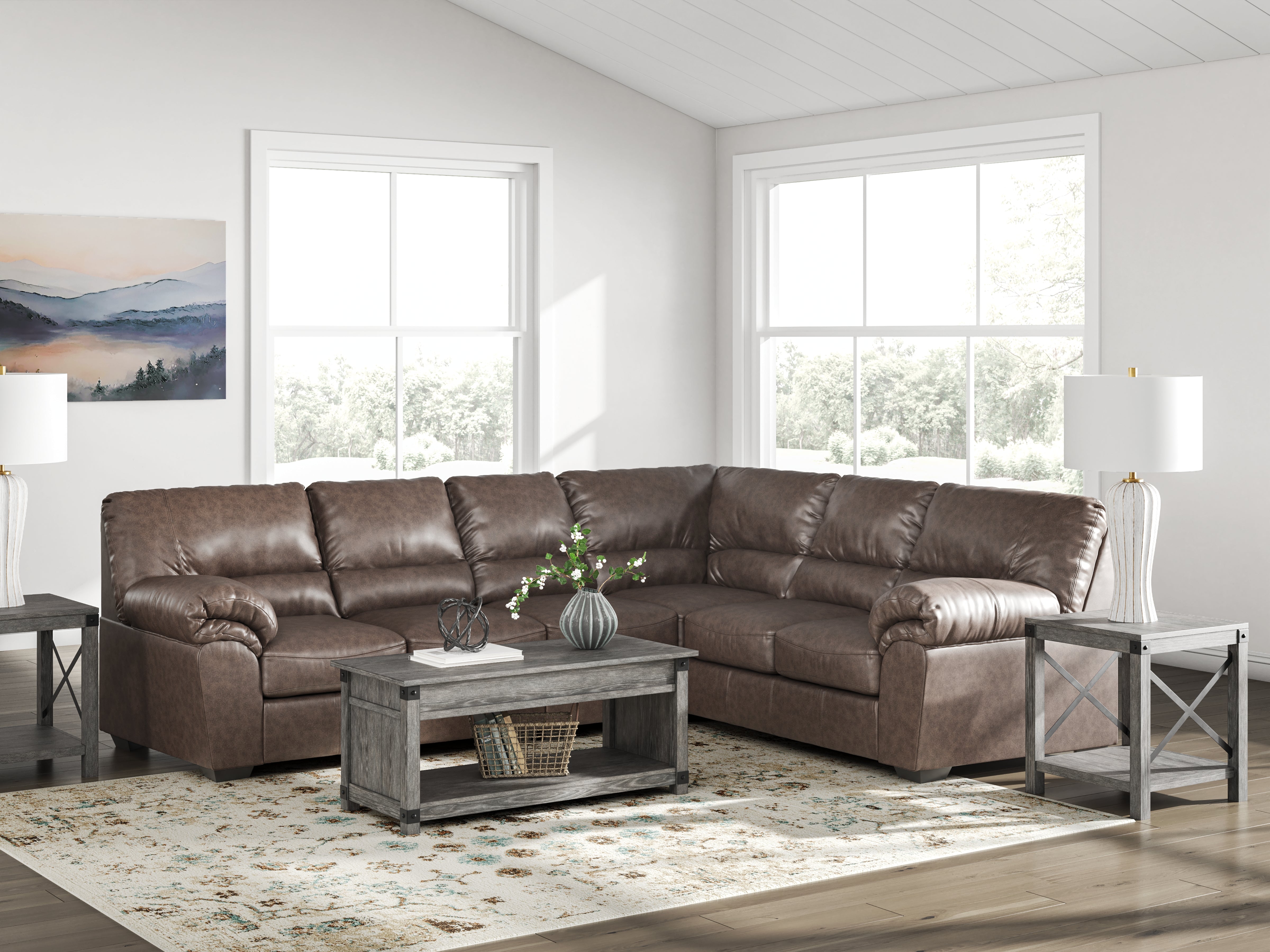 Hoover Furniture Outlet - Ashley Furniture - WillowBend 3-Piece Sectional - RAF 3-Piece Sectional / Umber - PC27705S3