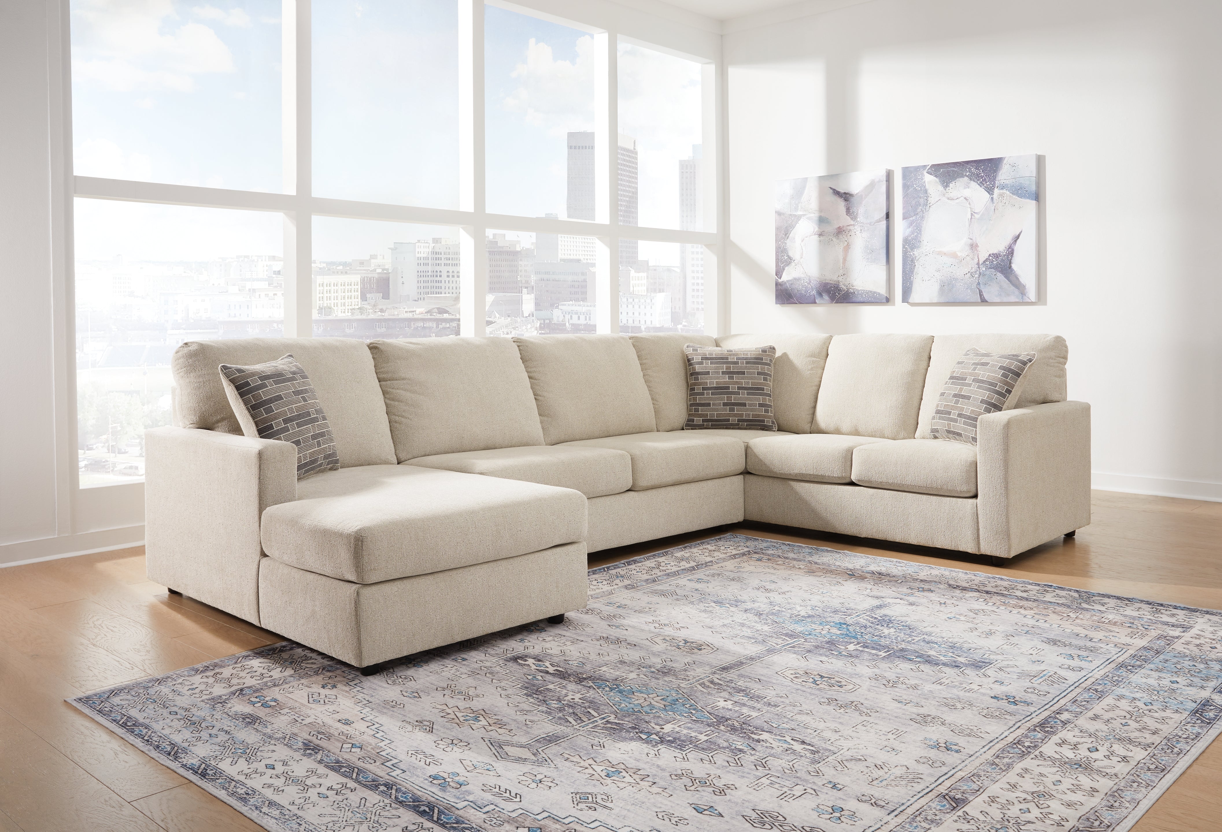 Hoover Furniture Outlet - Ashley Furniture - Edenfield 3-Piece Sectional with Chaise - RAF 3-Piece Sectional with Chaise / Linen - 29004S1