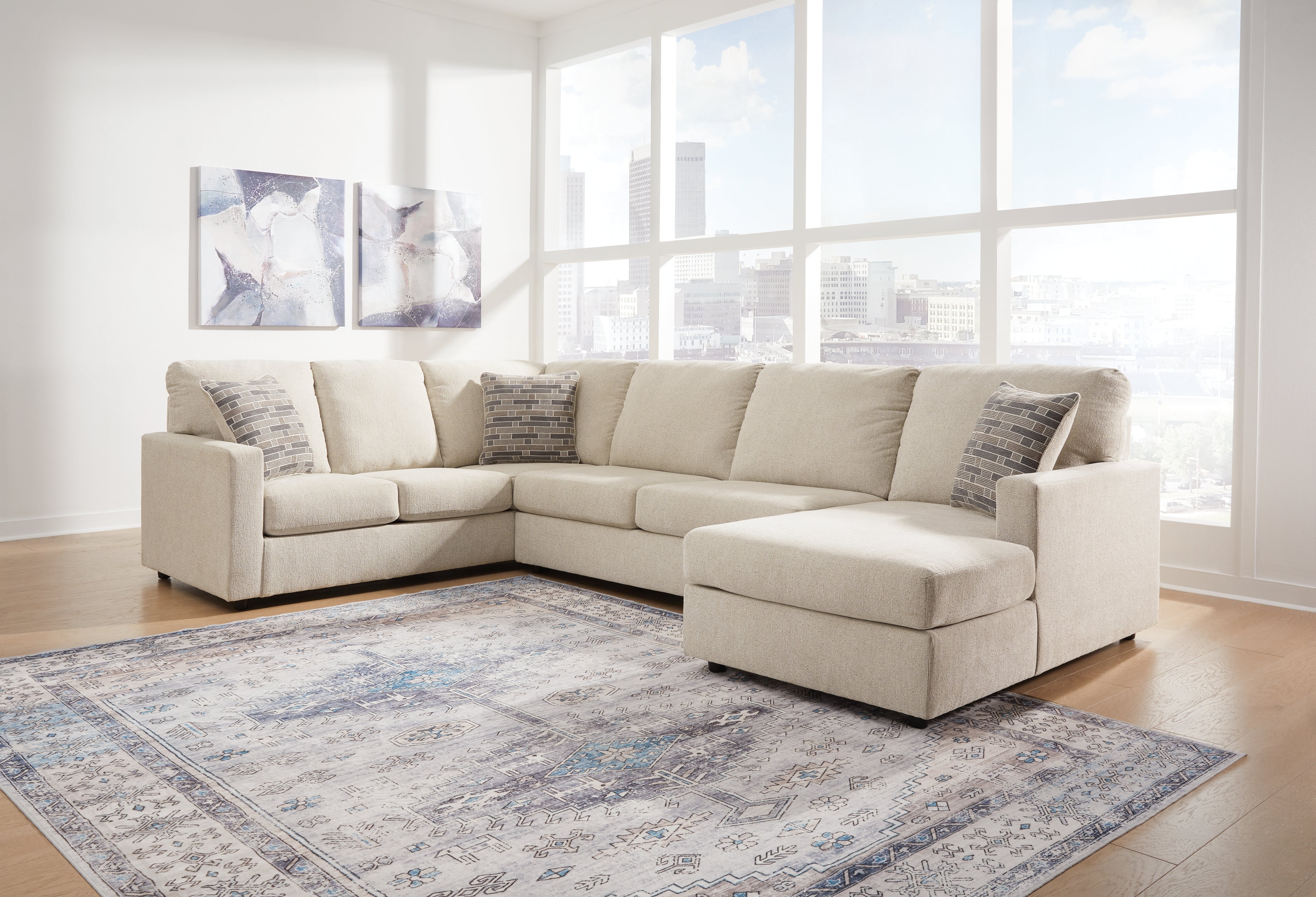 Hoover Furniture Outlet - Ashley Furniture - Edenfield 3-Piece Sectional with Chaise - LAF 3-Piece Sectional with Chaise / Linen - 29004S2