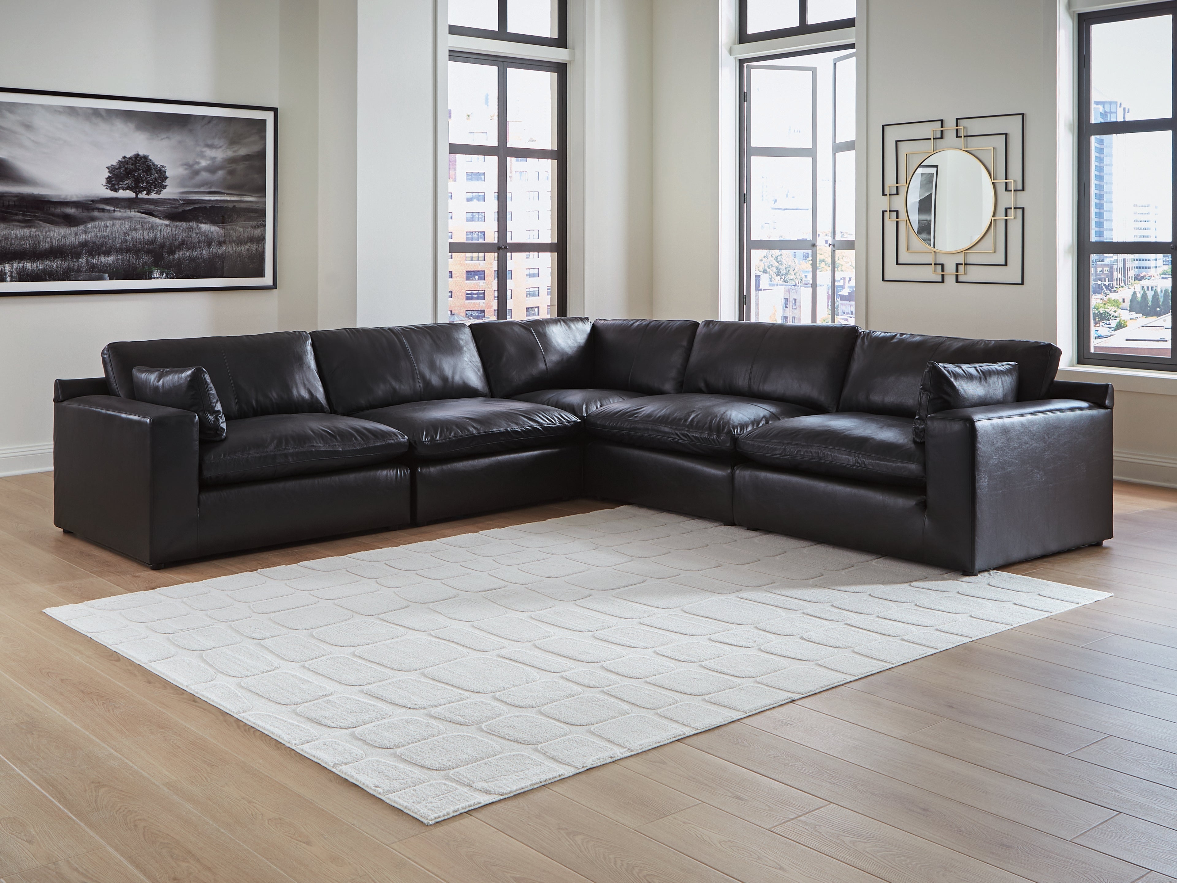 Hoover Furniture Outlet - Ashley Furniture - Emilia 5-Piece Sectional - RAF 5-Piece Sectional / Black - 30902S4