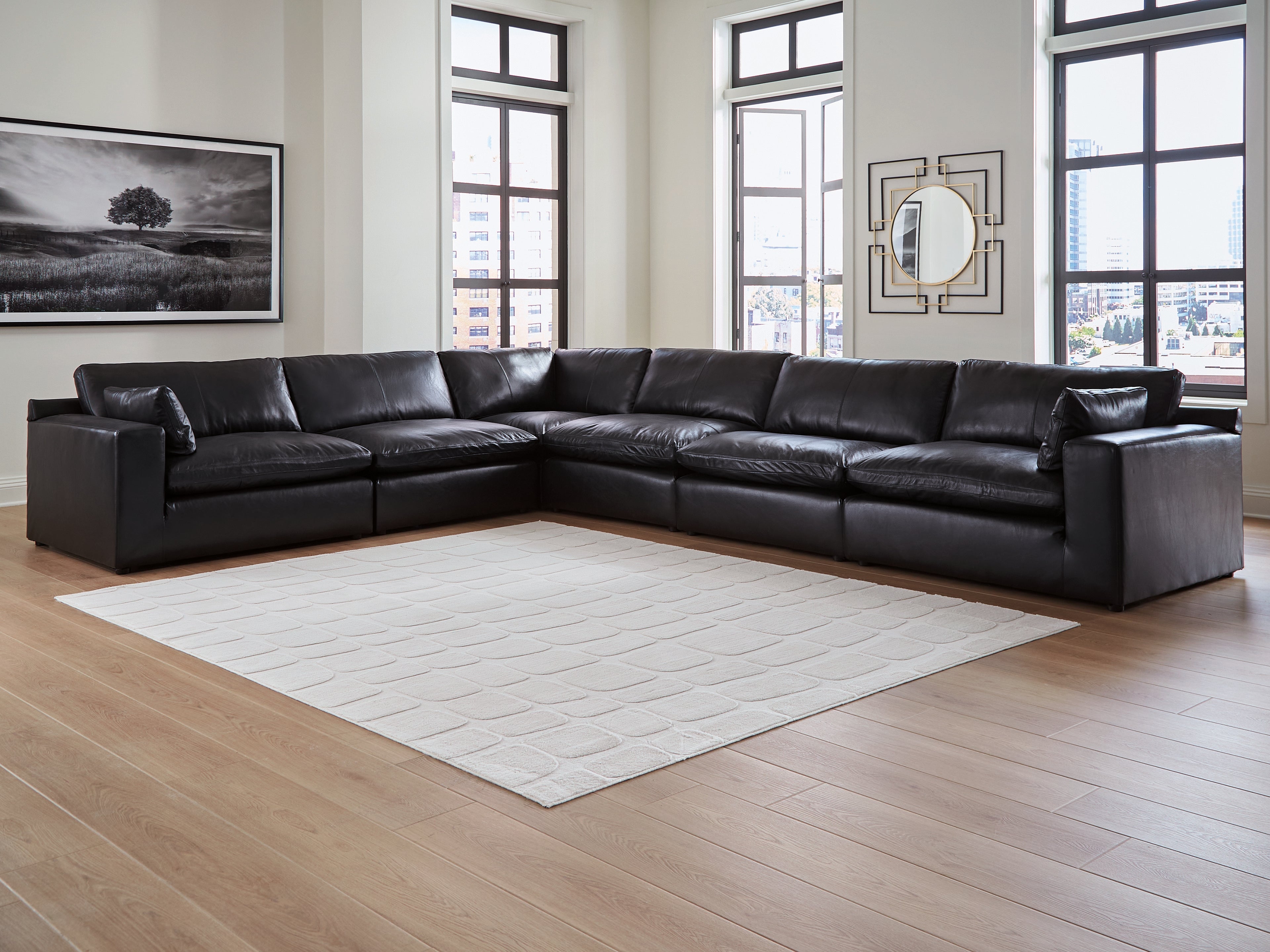 Hoover Furniture Outlet - Ashley Furniture - Emilia 6-Piece Sectional - RAF 6-Piece Sectional / Black - 30902S5