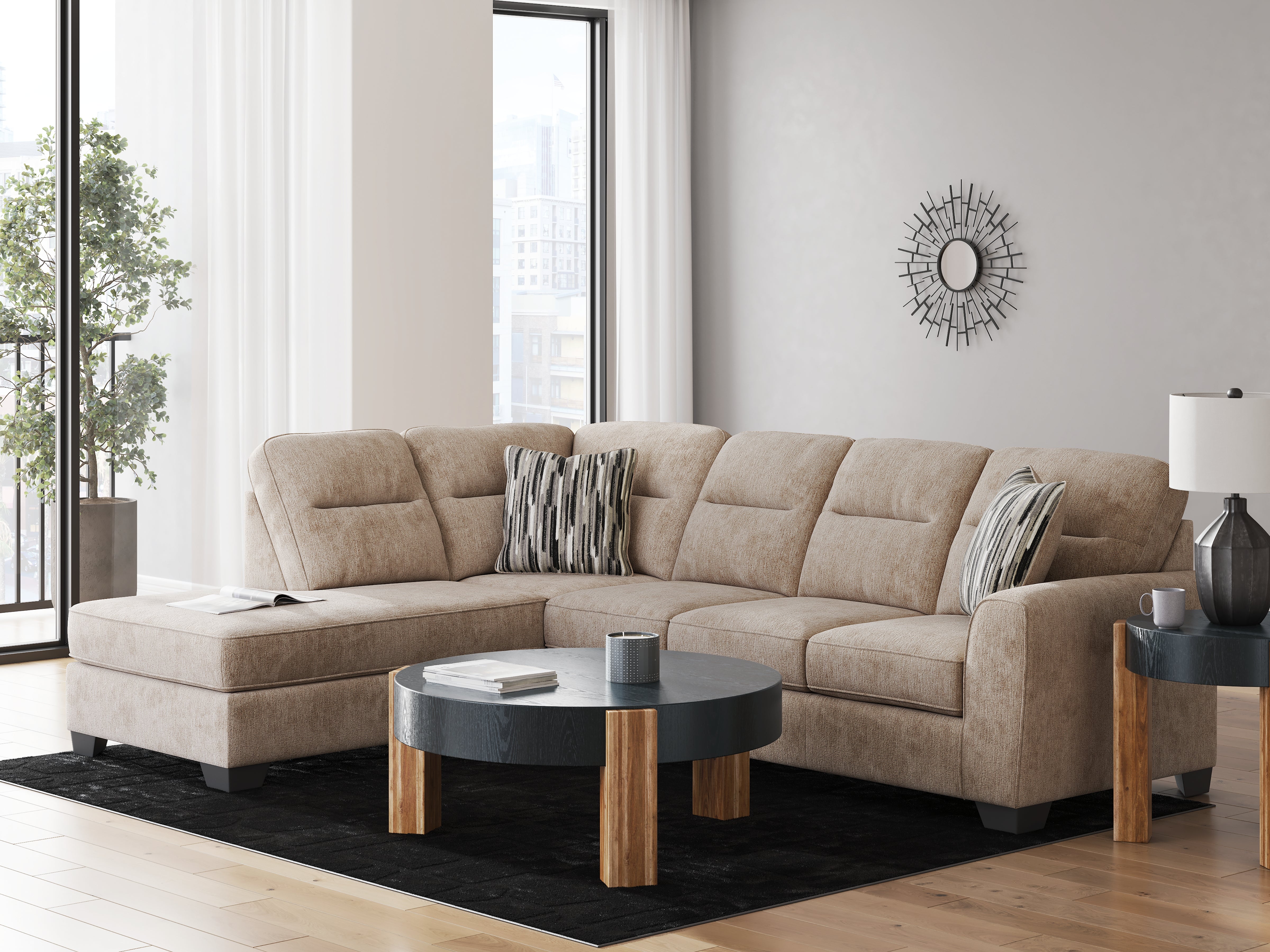 Hoover Furniture Outlet - Ashley Furniture - Olten 2-Piece Sectional with Chaise - RAF 2-Piece Sectional with Chaise / Mocha - 31304S1