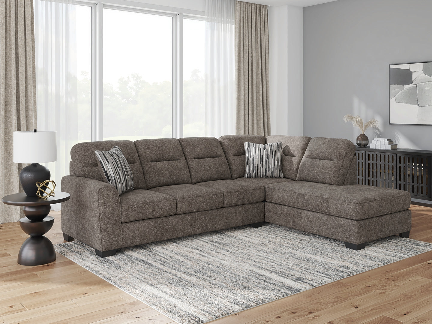 Hoover Furniture Outlet - Ashley Furniture - Olten 2-Piece Sectional with Chaise - RAF 2-Piece Sectional with Chaise / Graphite - 31305S1