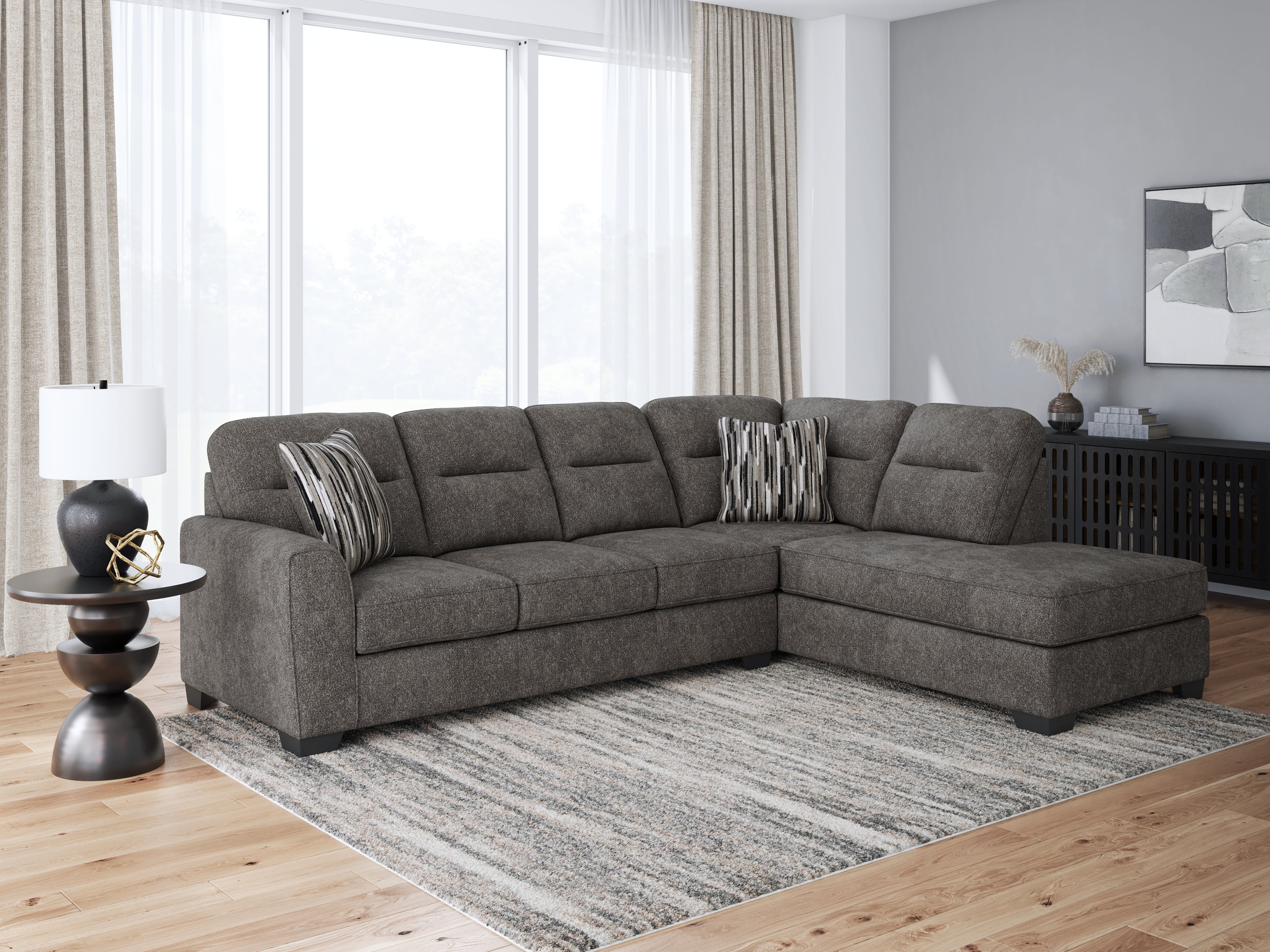 Hoover Furniture Outlet - Ashley Furniture - Olten 2-Piece Sectional with Chaise - LAF 2-Piece Sectional with Chaise / Graphite - 31305S2