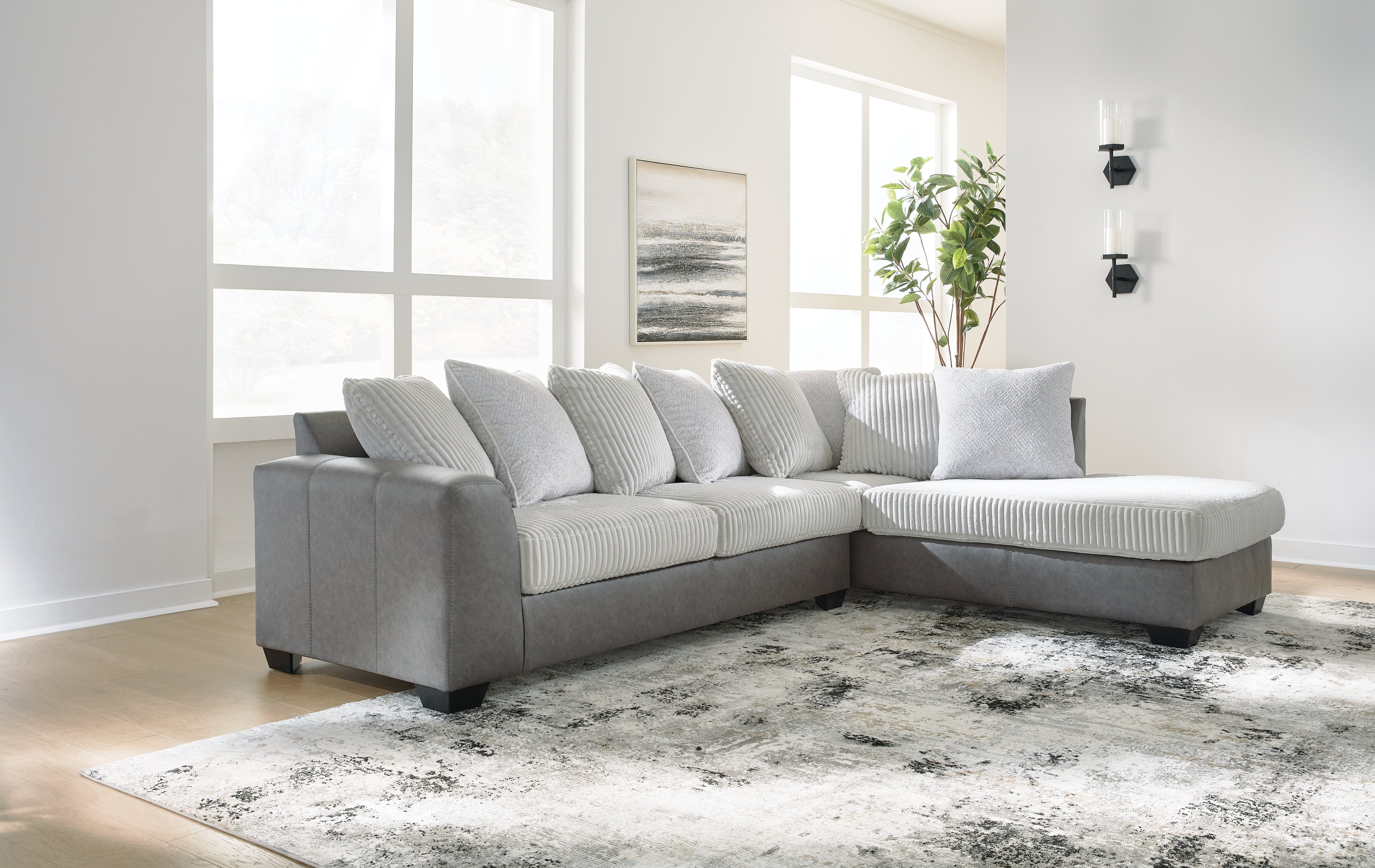Hoover Furniture Outlet - Ashley Furniture - Clairette Court 2-Piece Sectional with Chaise - LAF 2-Piece Sectional with Chaise / Alloy - 31503S2