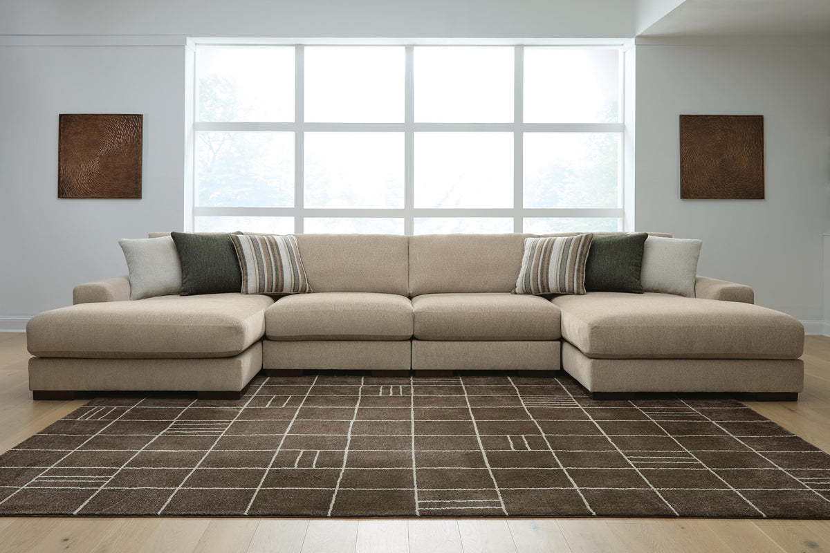 Hoover Furniture Outlet - Ashley Furniture - Linenhause 4-Piece Double Chaise Sectional - RAF 4-Piece Double Chaise Sectional - 31803S9