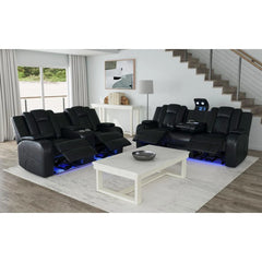 U-890 Power Motion Sofa w/ Dropdown and LED Lights, and Power Motion Loveseat in Pebble Black