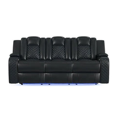 U-890 Power Motion Sofa w/ Dropdown and LED Lights, and Power Motion Loveseat in Pebble Black