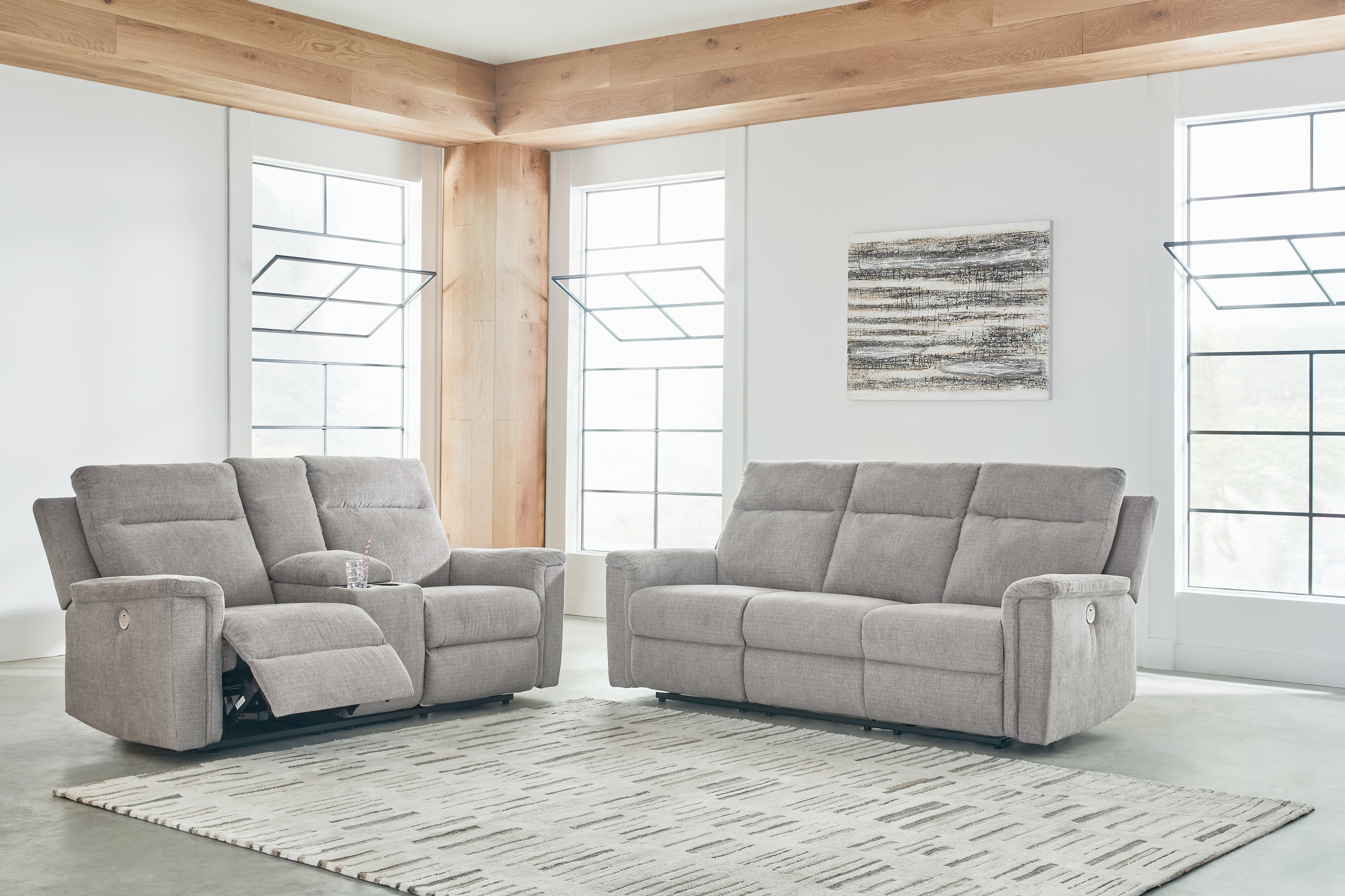 Hoover Furniture Outlet - Ashley Furniture - Barnsana Power Reclining Sofa and Loveseat - Power Reclining Sofa and Loveseat / Ash - 33201U1