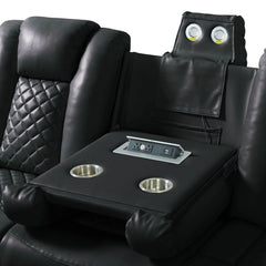 U-890 Power Motion Sofa w/ Dropdown and LED Lights, and Power Motion Loveseat in Pebble Black