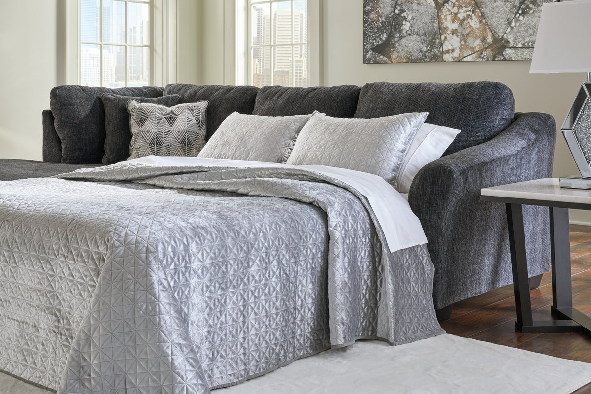 Hoover Furniture Outlet - Ashley Furniture - Biddeford 2-Piece Sleeper Sectional with Chaise - RAF 2-Piece Sleeper Sectional with Chaise / Shadow - 35504S3