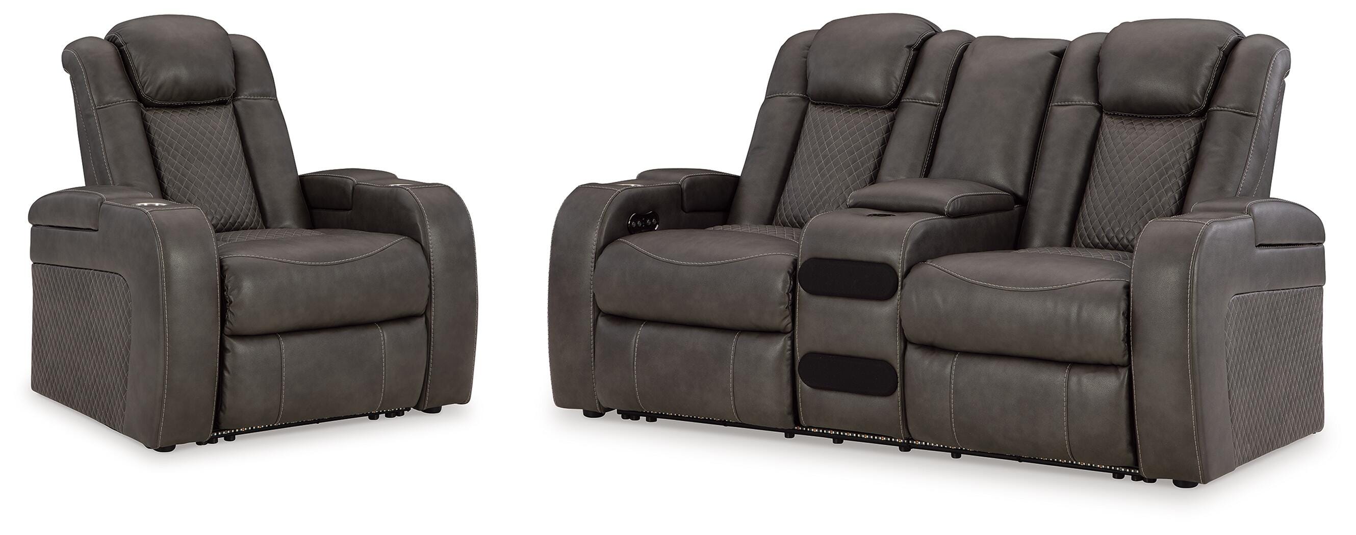 Hoover Furniture Outlet - Ashley Furniture - Fyne-Dyme Power Reclining Loveseat and Recliner - Power Reclining Loveseat and Recliner - 36602U4