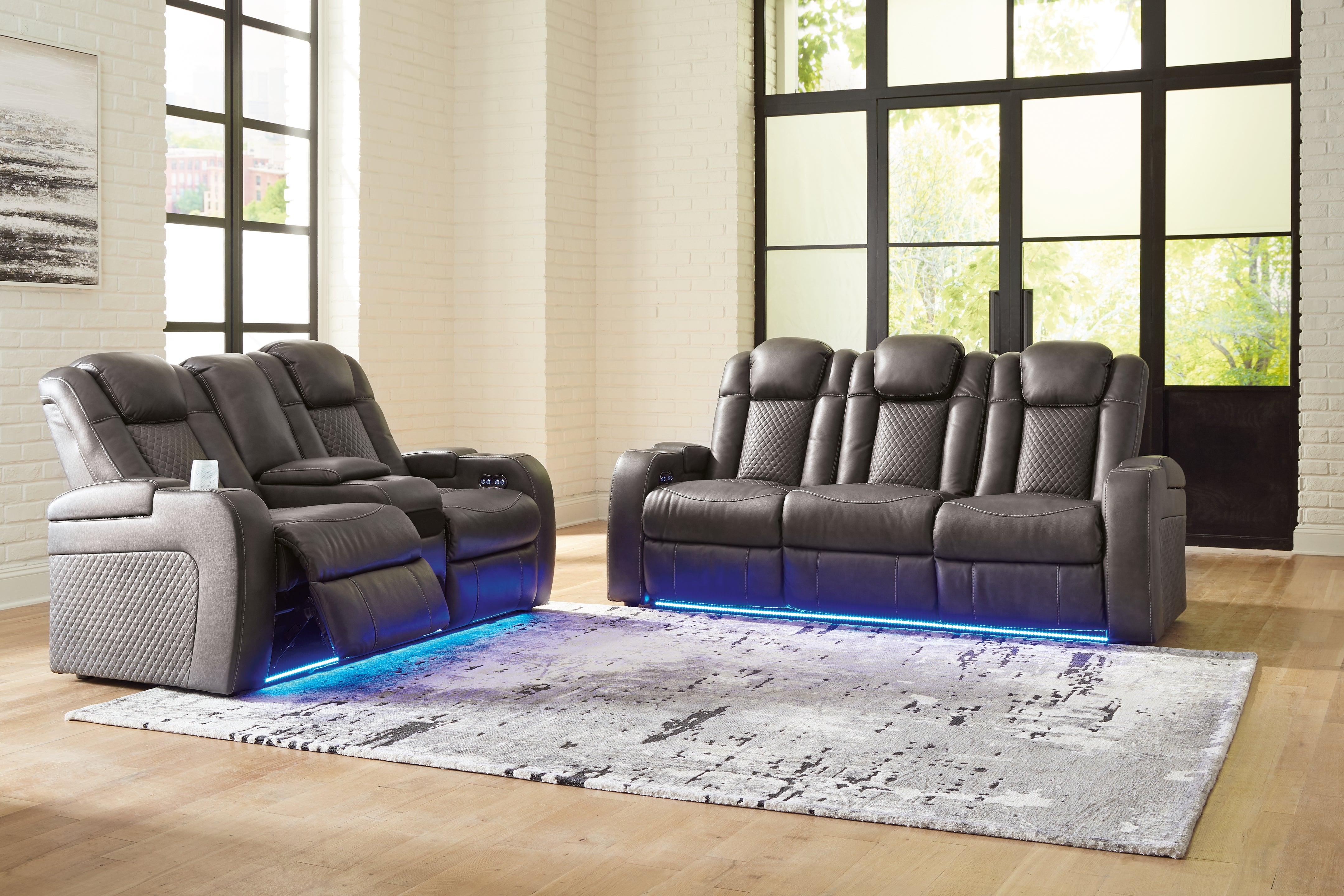Hoover Furniture Outlet - Ashley Furniture - Fyne-Dyme Power Reclining Sofa and Loveseat - Power Reclining Sofa and Loveseat / Shadow - 36602U1