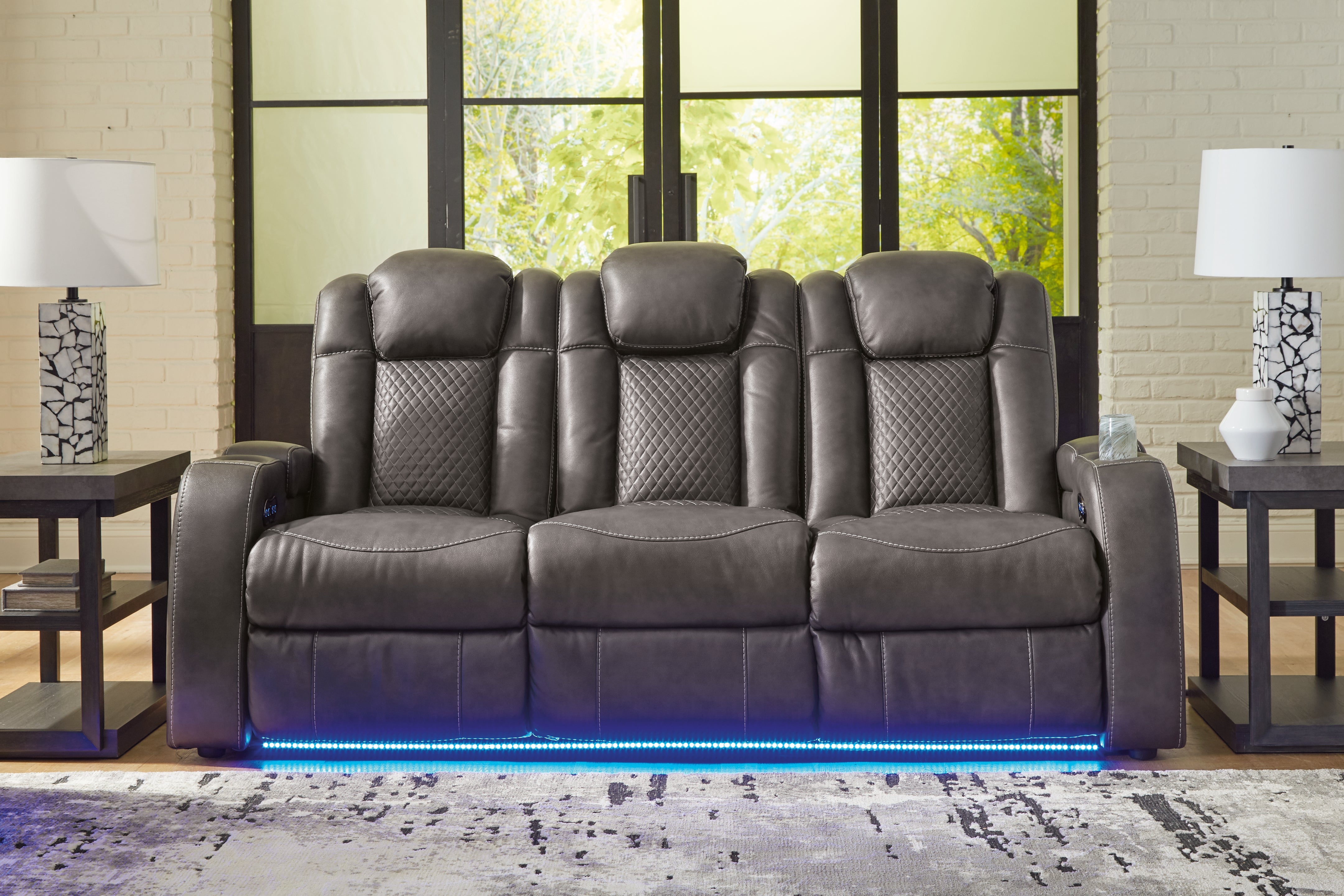 Hoover Furniture Outlet - Ashley Furniture - Fyne-Dyme Power Reclining Sofa - PWR REC Sofa with ADJ Headrest / Shadow - 3660215