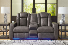 Hoover Furniture Outlet - Ashley Furniture - Fyne-Dyme Power Reclining Loveseat with Console - PWR REC Loveseat/CON/ADJ HDRST / Shadow - 3660218