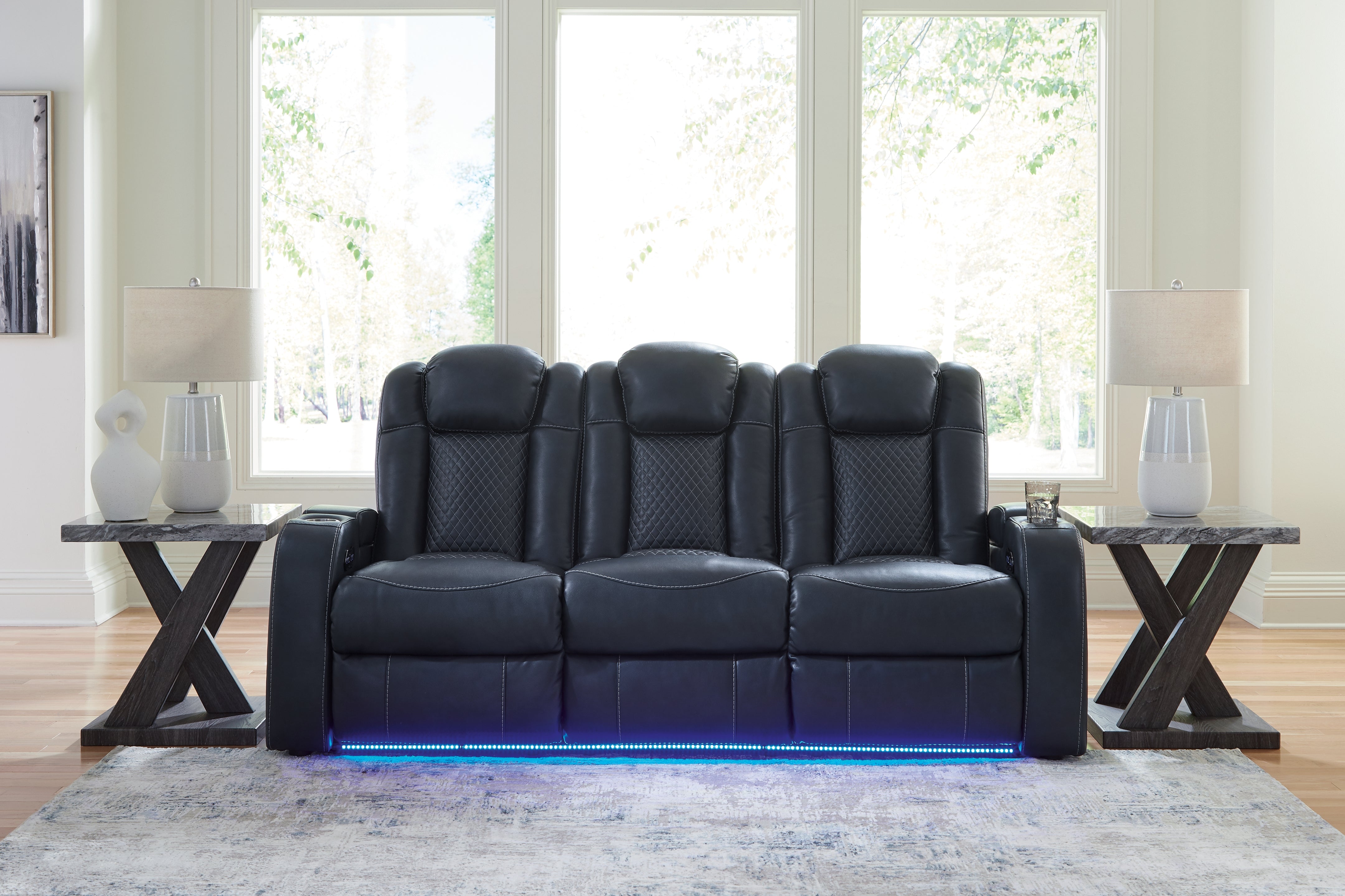 Hoover Furniture Outlet - Ashley Furniture - Fyne-Dyme Power Reclining Sofa - PWR REC Sofa with ADJ Headrest / Sapphire - 3660315