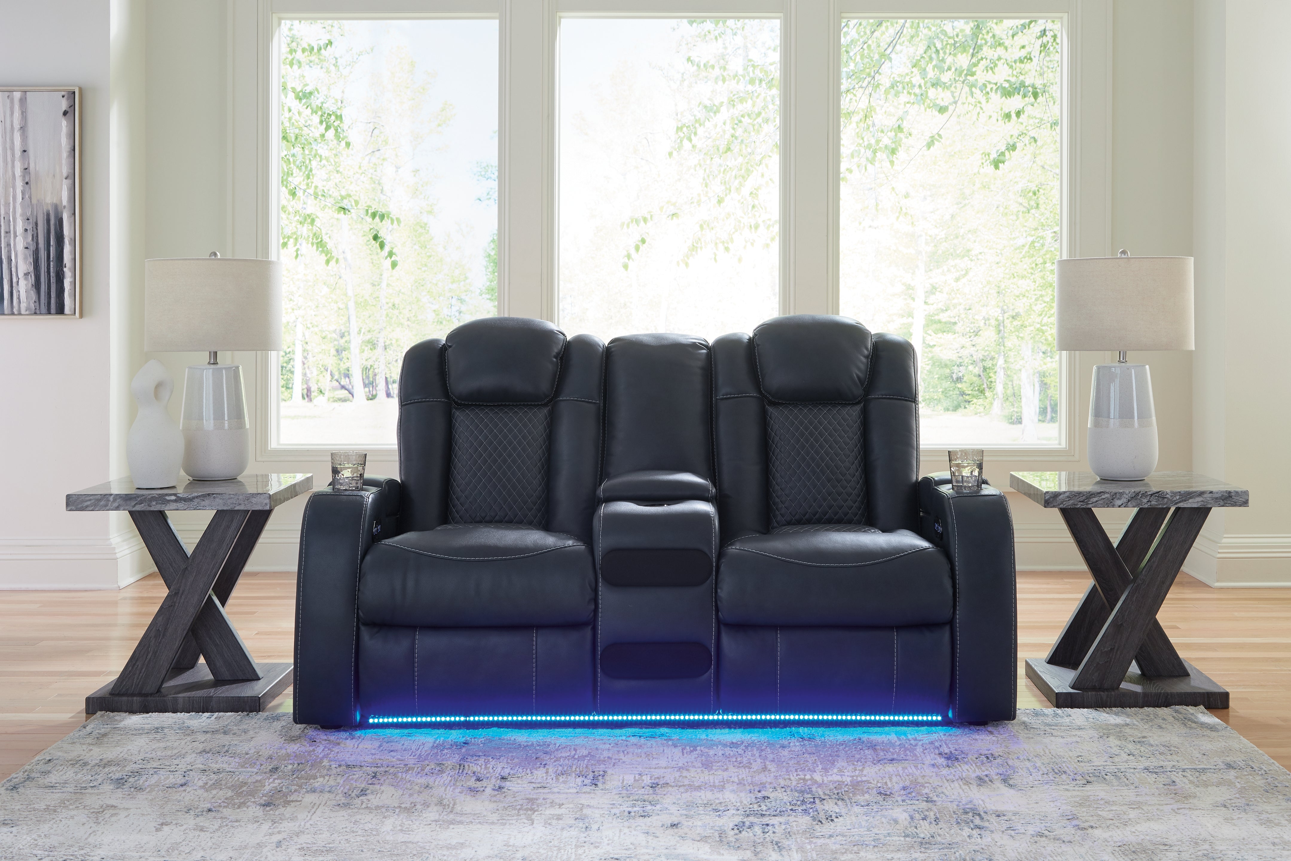 Hoover Furniture Outlet - Ashley Furniture - Fyne-Dyme Power Reclining Loveseat with Console - PWR REC Loveseat/CON/ADJ HDRST / Sapphire - 3660318