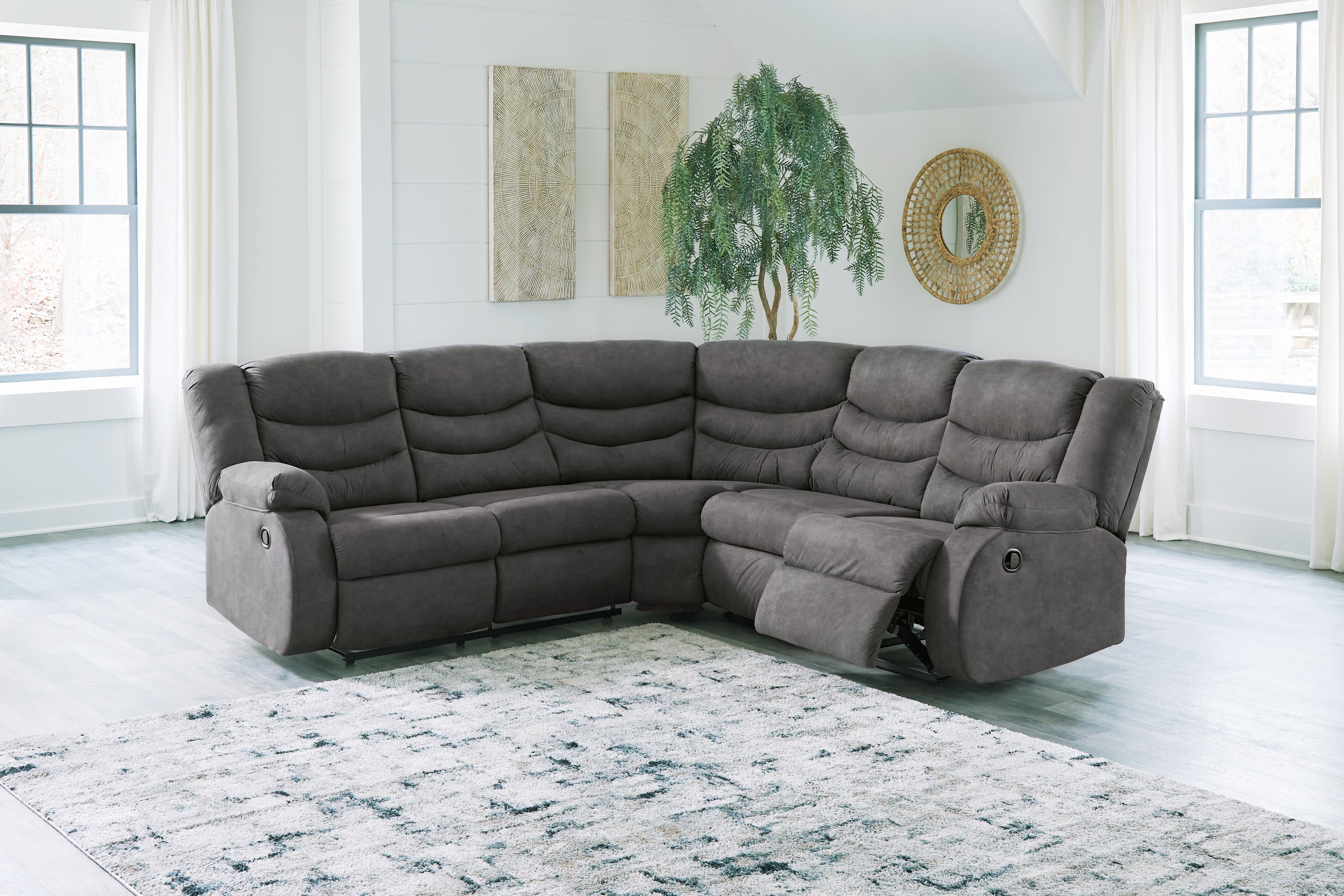 Hoover Furniture Outlet - Ashley Furniture - Partymate 2-Piece Reclining Sectional - 2-Piece Reclining Sectional / Slate - 36903S2
