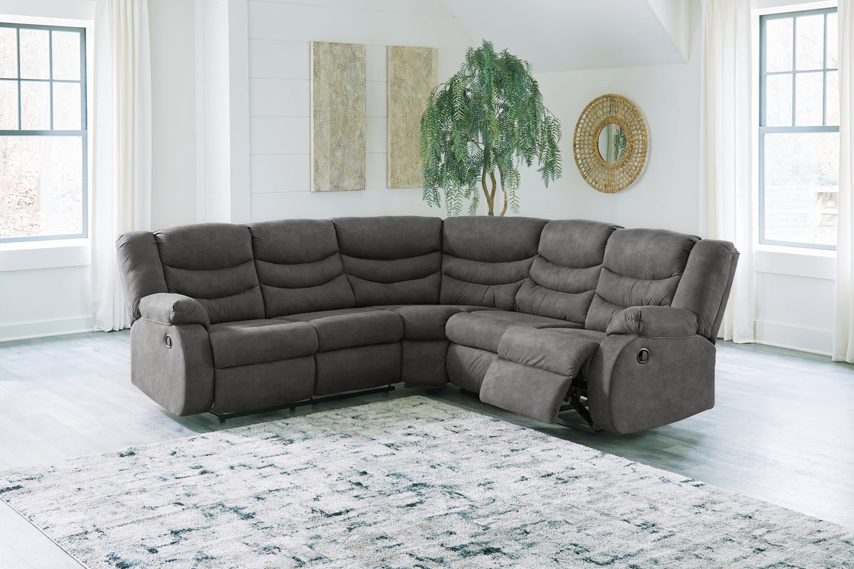 Hoover Furniture Outlet - Ashley Furniture - Partymate 2-Piece Reclining Sectional - 2-Piece Reclining Sectional / Slate - 36903S2
