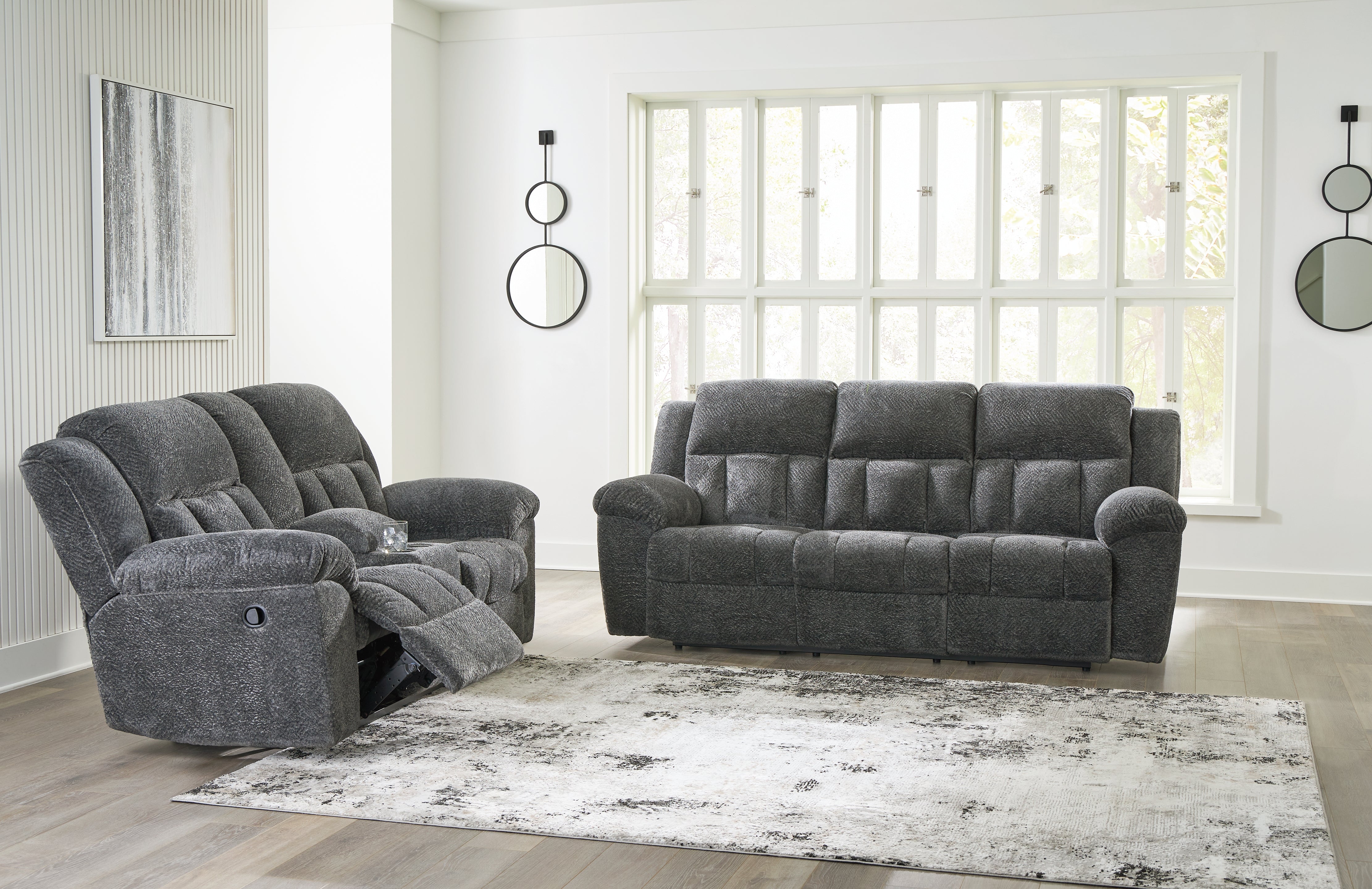 Hoover Furniture Outlet - Ashley Furniture - Frohn Reclining Sofa and Loveseat - Reclining Sofa and Loveseat / Graphite - 37406U3