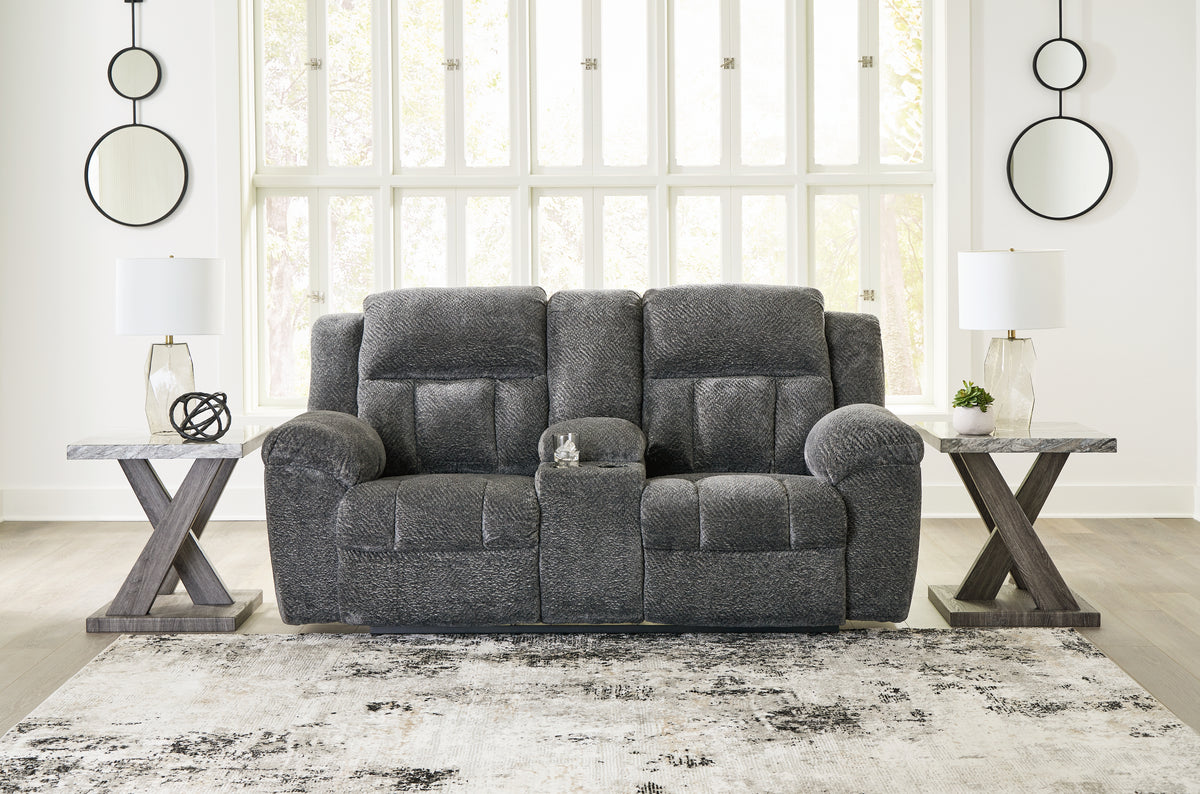 Hoover Furniture Outlet - Ashley Furniture - Frohn Reclining Loveseat with Console - DBL Rec Loveseat w/Console - 3740694