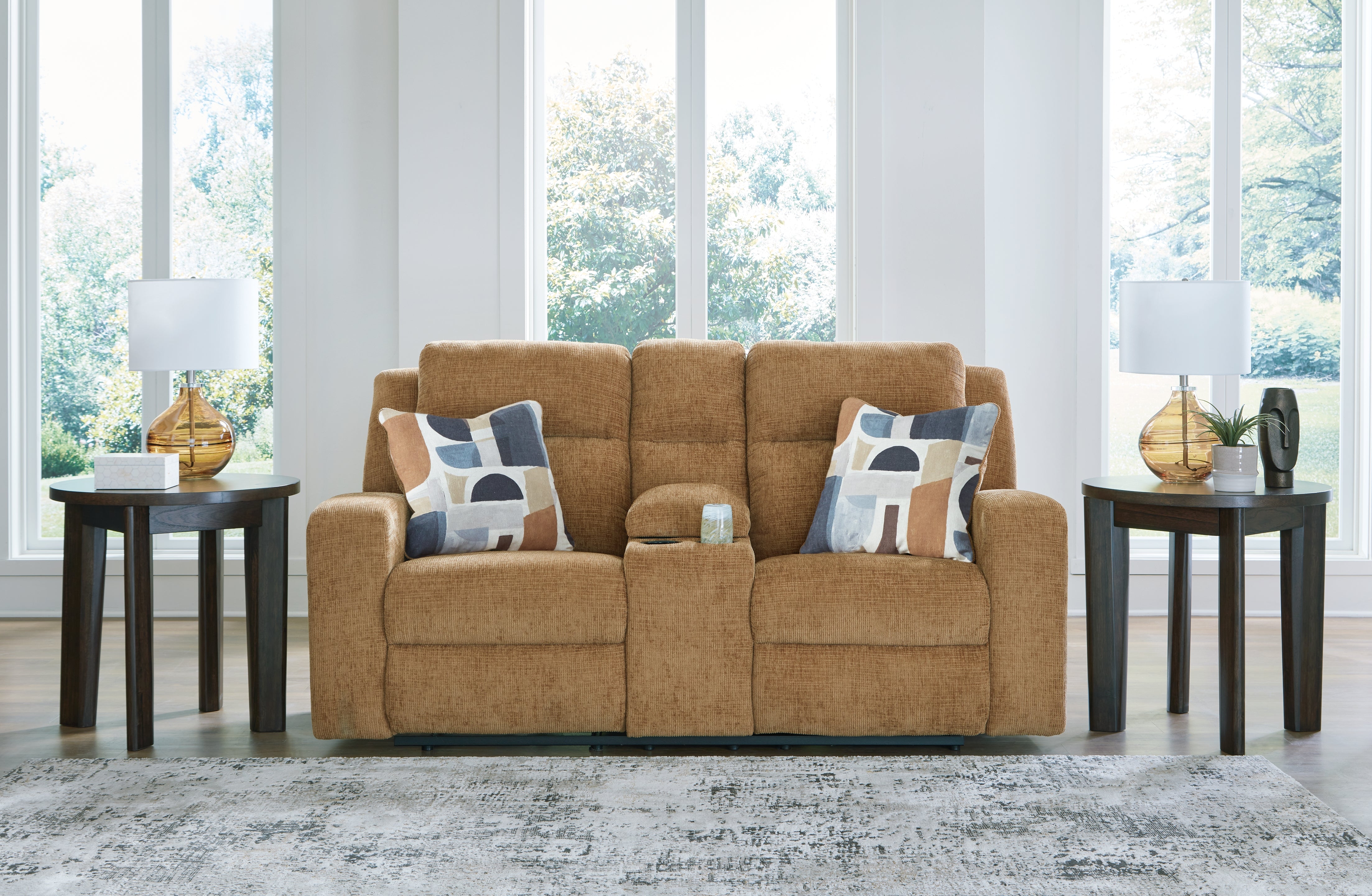Hoover Furniture Outlet - Ashley Furniture - Kanlow Reclining Loveseat with Console - DBL Rec Loveseat w/Console / Honey - 3860594