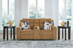 Hoover Furniture Outlet - Ashley Furniture - Kanlow Reclining Loveseat with Console - DBL Rec Loveseat w/Console / Honey - 3860594