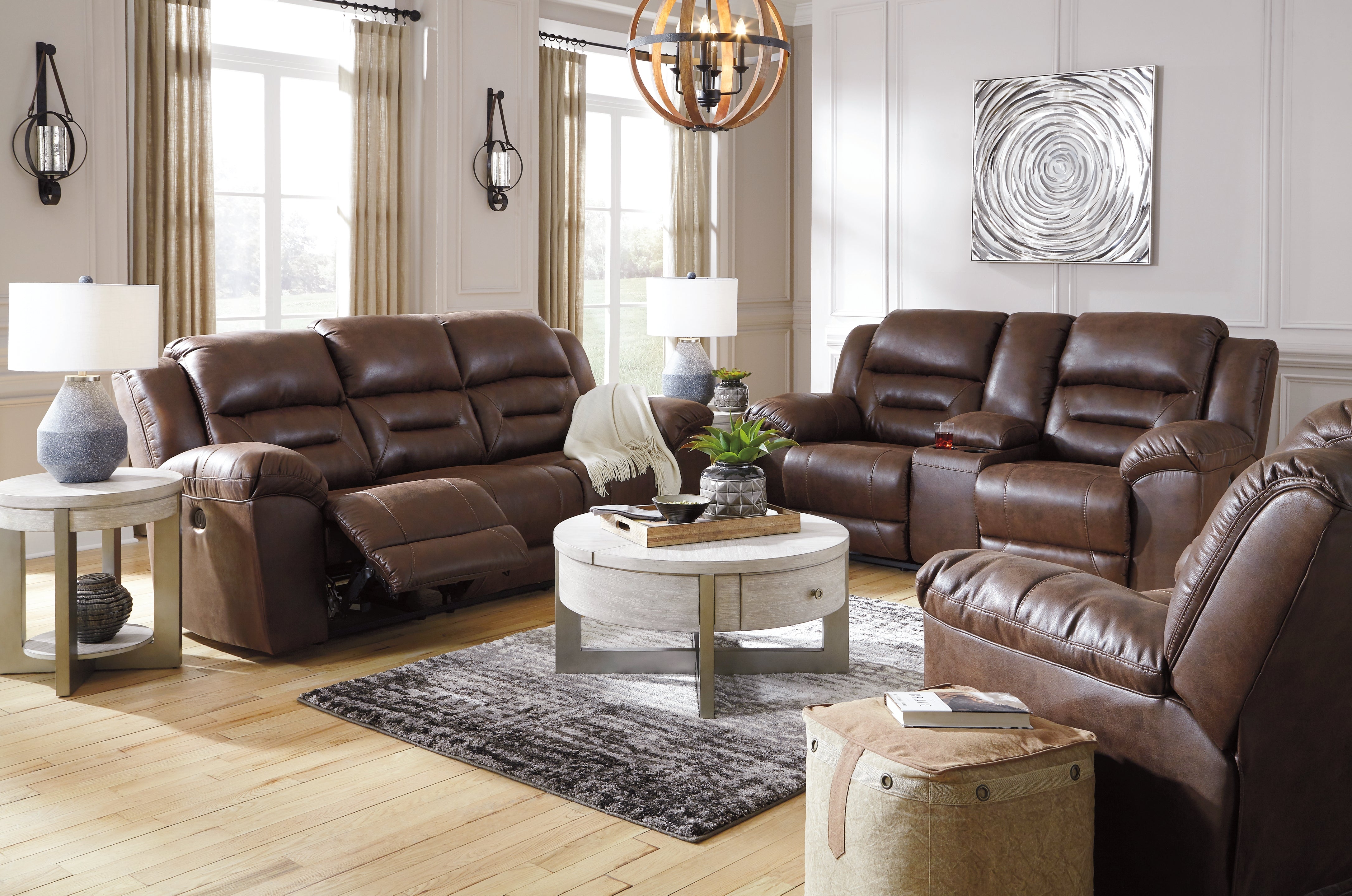 Hoover Furniture Outlet - Ashley Furniture - Stoneland Power Reclining Sofa, Loveseat and Recliner - Power Reclining Sofa, Loveseat and Recliner / Chocolate - 39904U3