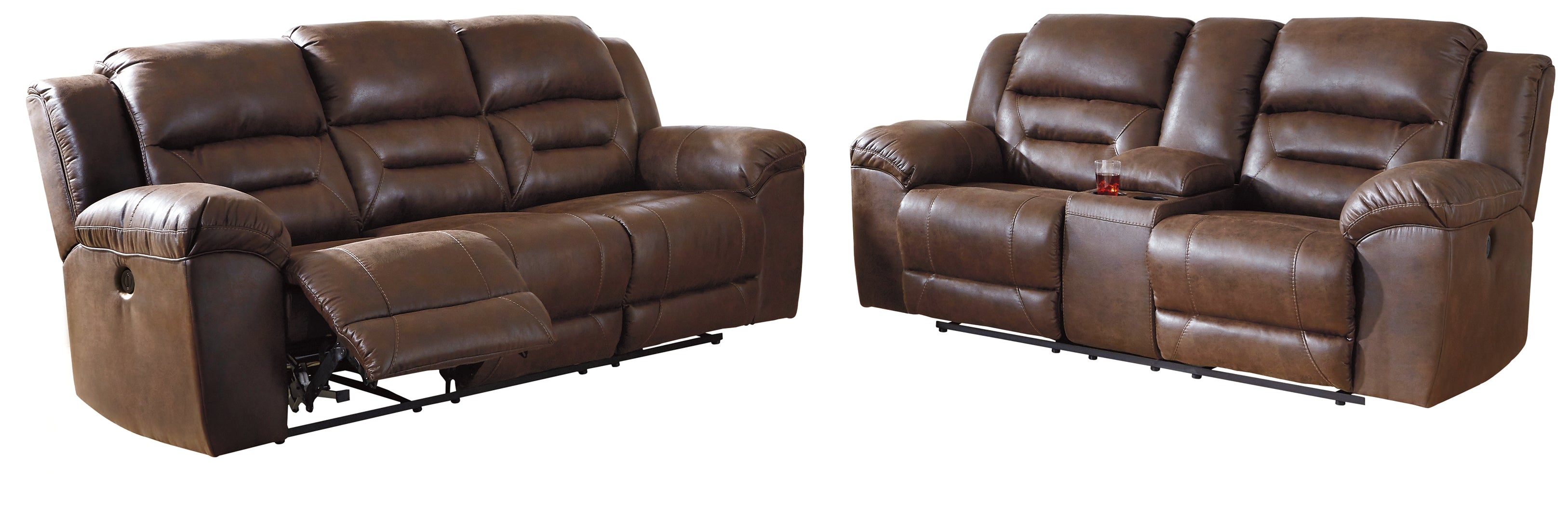 Hoover Furniture Outlet - Ashley Furniture - Stoneland Power Reclining Sofa and Loveseat - Power Reclining Sofa and Loveseat / Chocolate - 39904U2