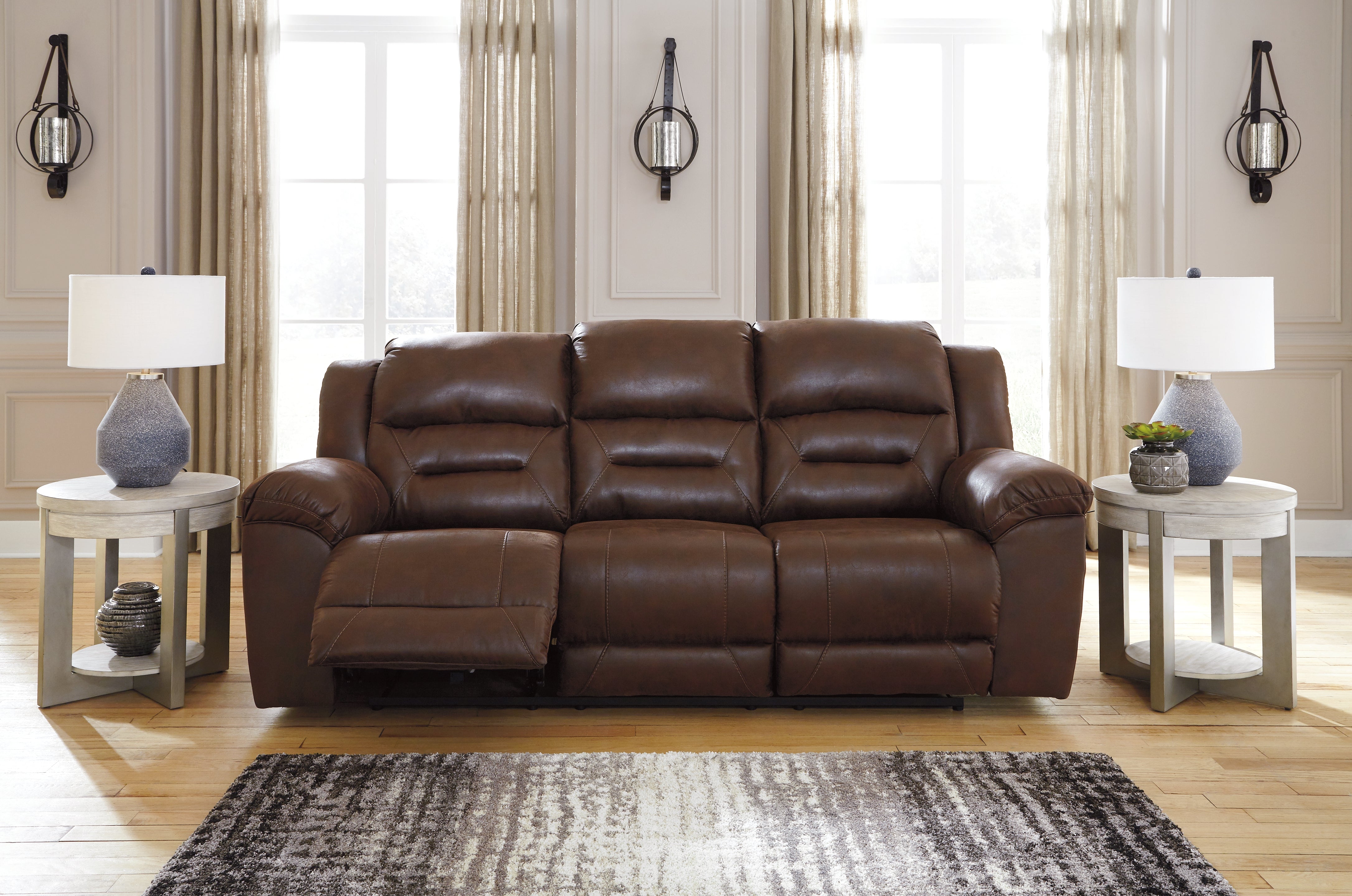 Hoover Furniture Outlet - Ashley Furniture - Stoneland Reclining Sofa - Reclining Sofa / Chocolate - 3990488