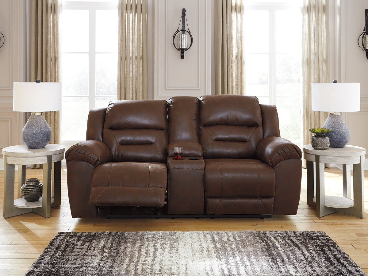 Hoover Furniture Outlet - Ashley Furniture - Stoneland Power Reclining Loveseat with Console - DBL REC PWR Loveseat w/Console / Chocolate - 3990496