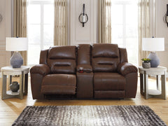 Hoover Furniture Outlet - Ashley Furniture - Stoneland Power Reclining Loveseat with Console - DBL REC PWR Loveseat w/Console / Chocolate - 3990496
