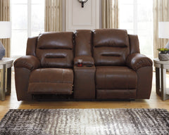 Hoover Furniture Outlet - Ashley Furniture - Stoneland Reclining Loveseat with Console - DBL Rec Loveseat w/Console / Chocolate - 3990494