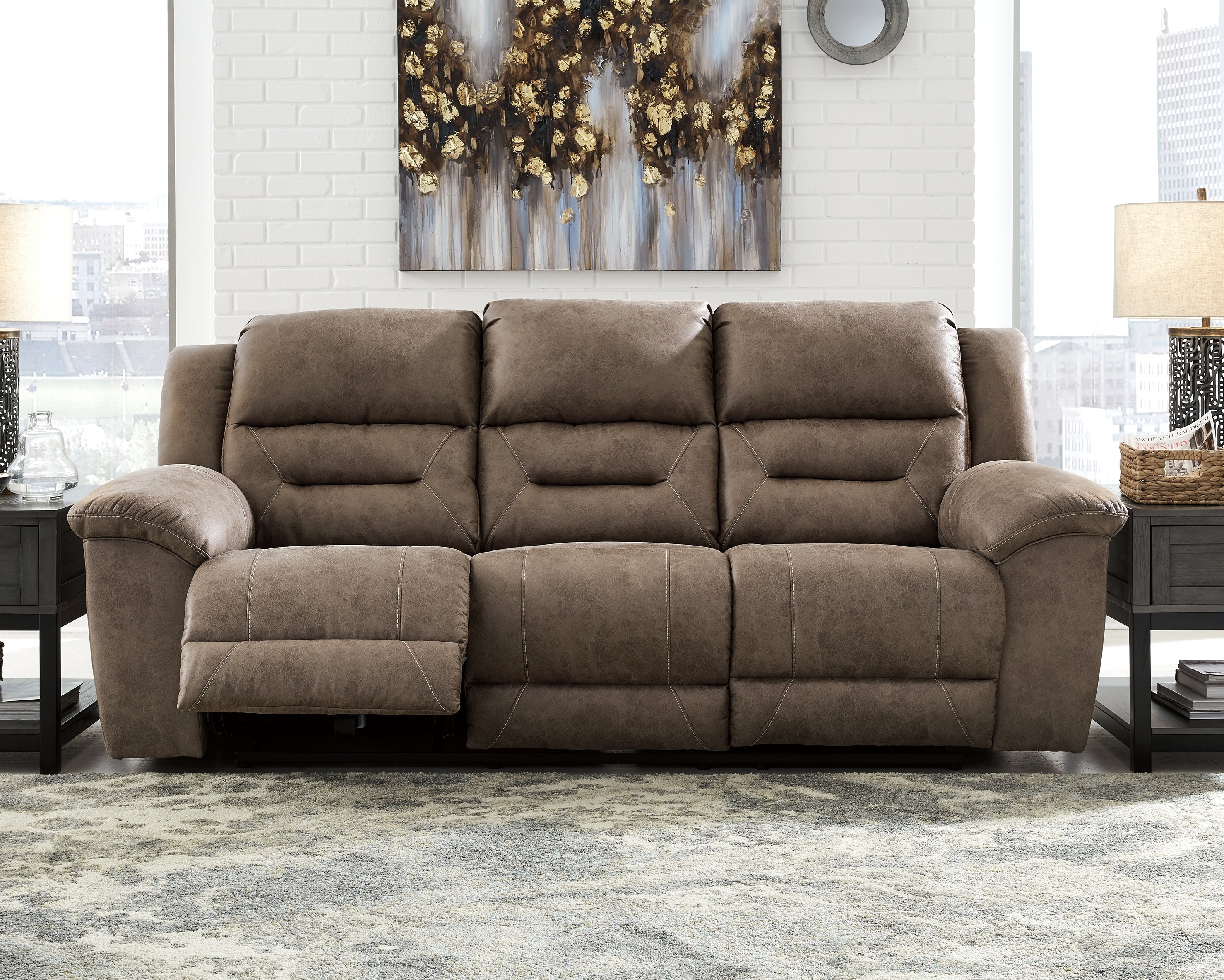 Hoover Furniture Outlet - Ashley Furniture - Stoneland Reclining Sofa - Reclining Sofa / Fossil - 3990588