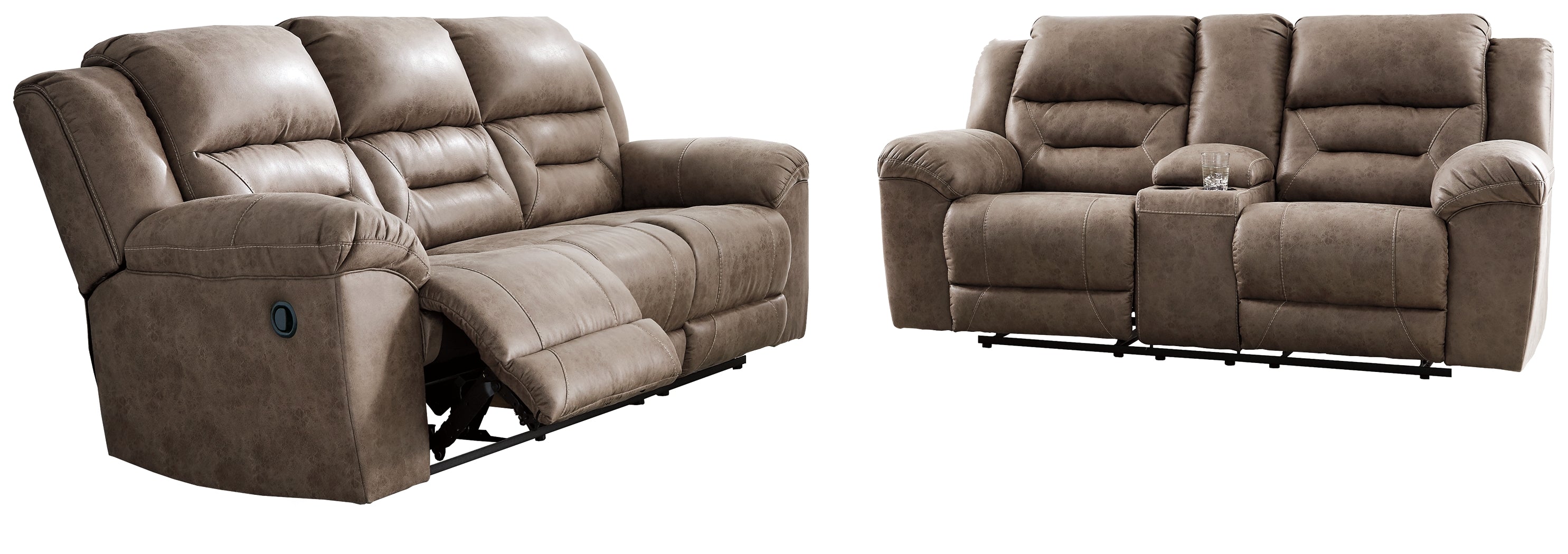 Hoover Furniture Outlet - Ashley Furniture - Stoneland Reclining Sofa and Loveseat - Reclining Sofa and Loveseat / Fossil - 39905U1