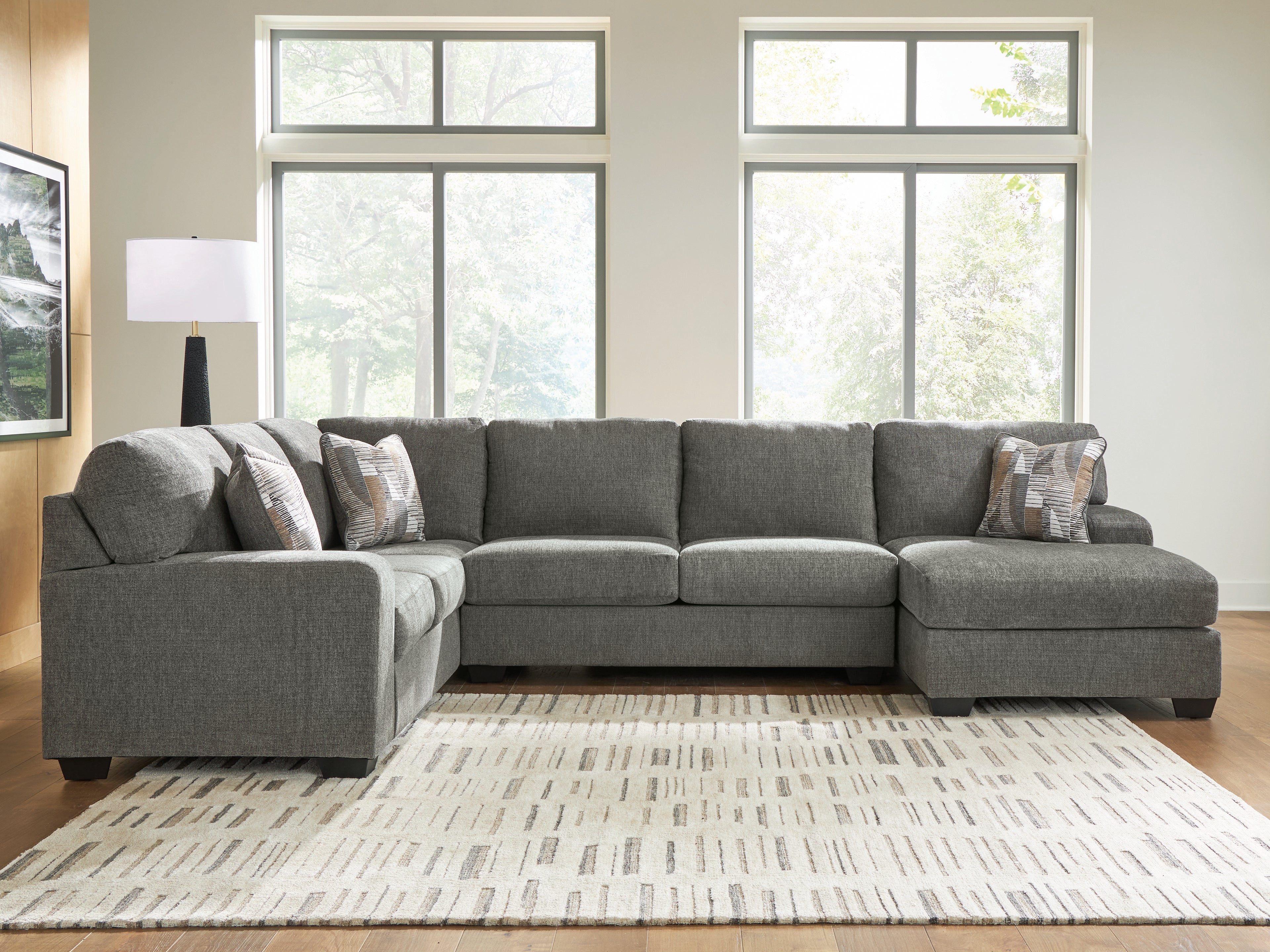 Hoover Furniture Outlet - Ashley Furniture - Clarington 3-Piece Sectional with Chaise - LAF 3-Piece Sectional with Chaise / Greystone - PC48405S2