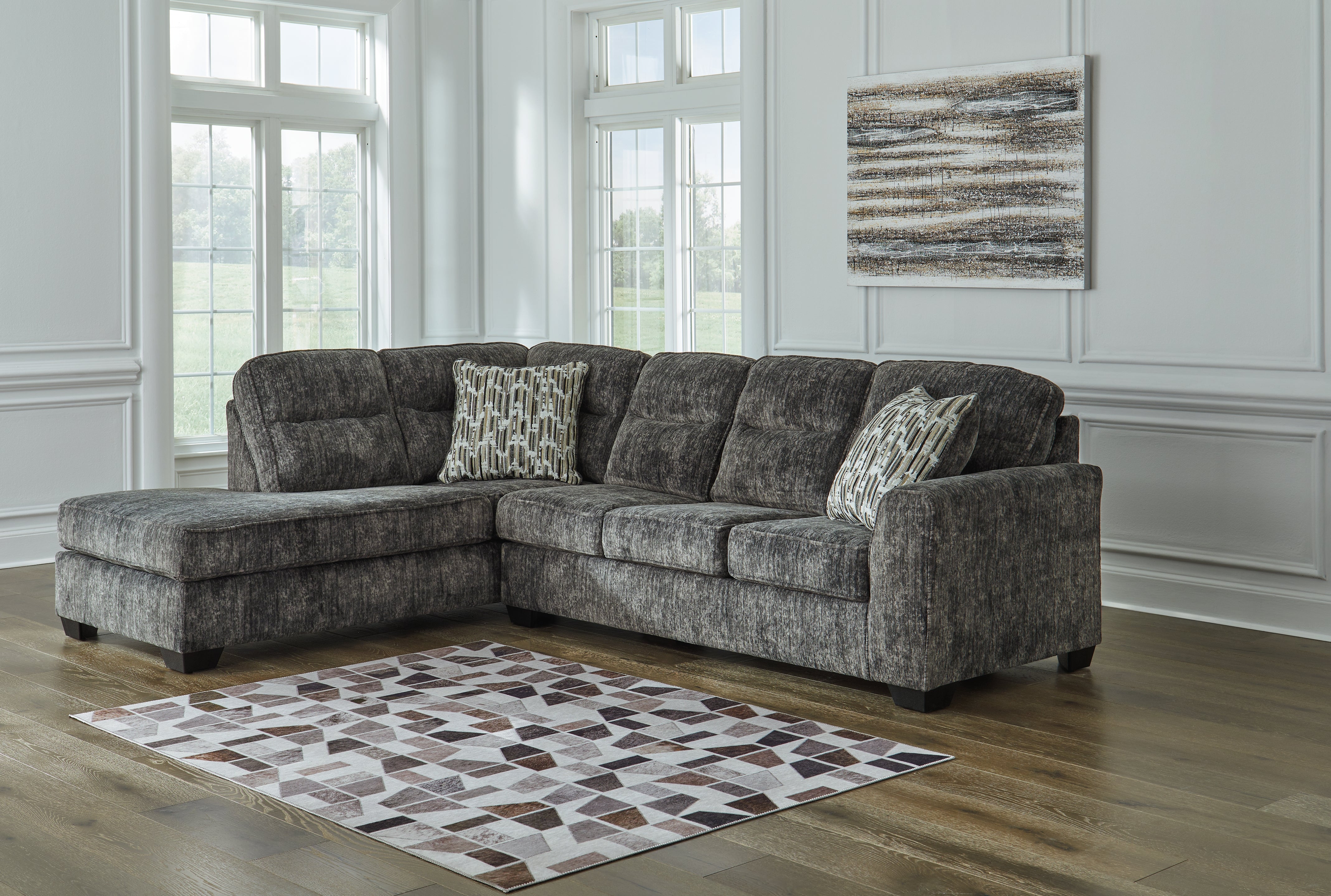 Hoover Furniture Outlet - Ashley Furniture - Lonoke 2-Piece Sectional with Chaise - RAF 2-Piece Sectional with Chaise / Gunmetal - 50504S1