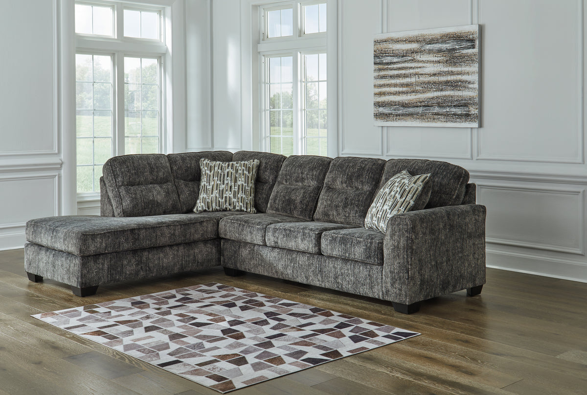Hoover Furniture Outlet - Ashley Furniture - Lonoke 2-Piece Sectional with Chaise - RAF 2-Piece Sectional with Chaise / Gunmetal - 50504S1