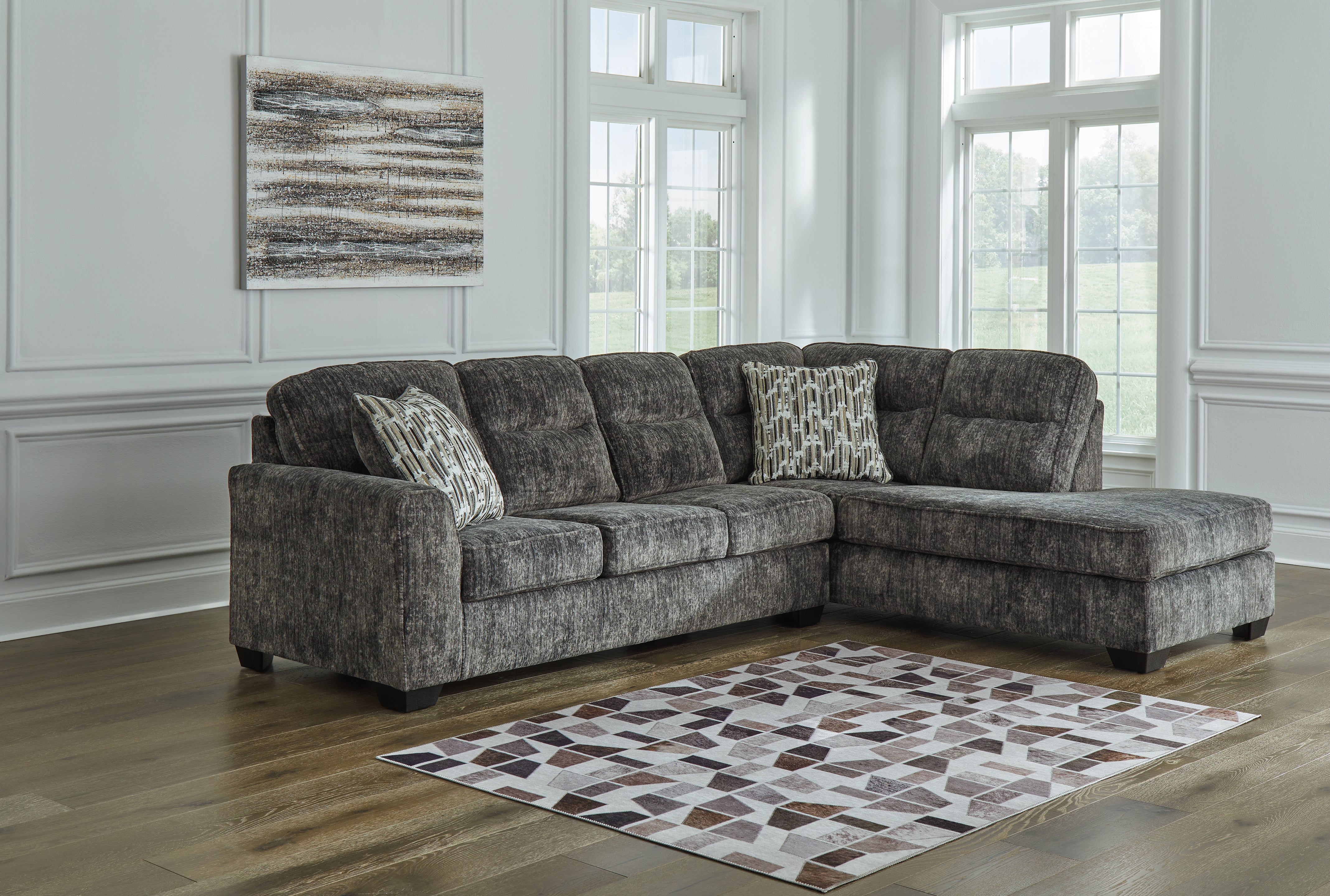Hoover Furniture Outlet - Ashley Furniture - Lonoke 2-Piece Sectional with Chaise - LAF 2-Piece Sectional with Chaise / Gunmetal - 50504S2