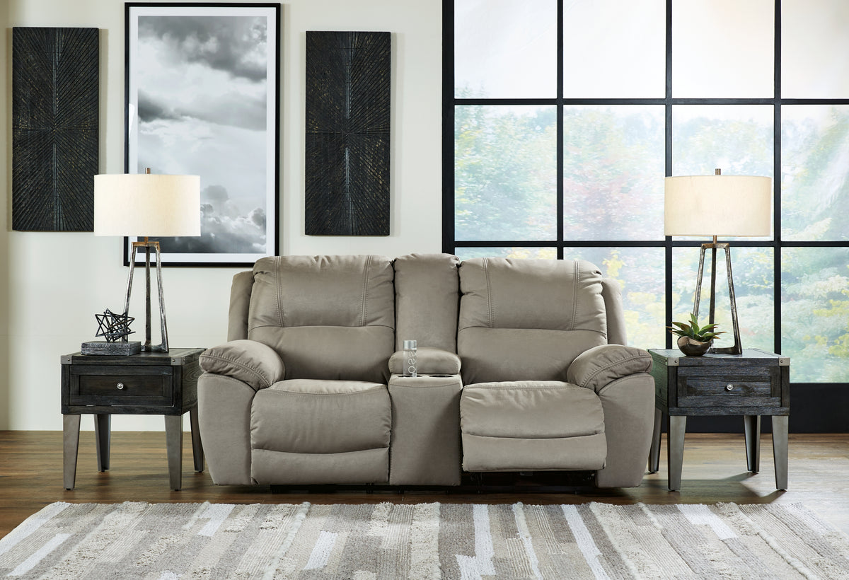 Hoover Furniture Outlet - Ashley Furniture - Next-Gen Gaucho Reclining Loveseat with Console - DBL Rec Loveseat w/Console / Putty - 5420394