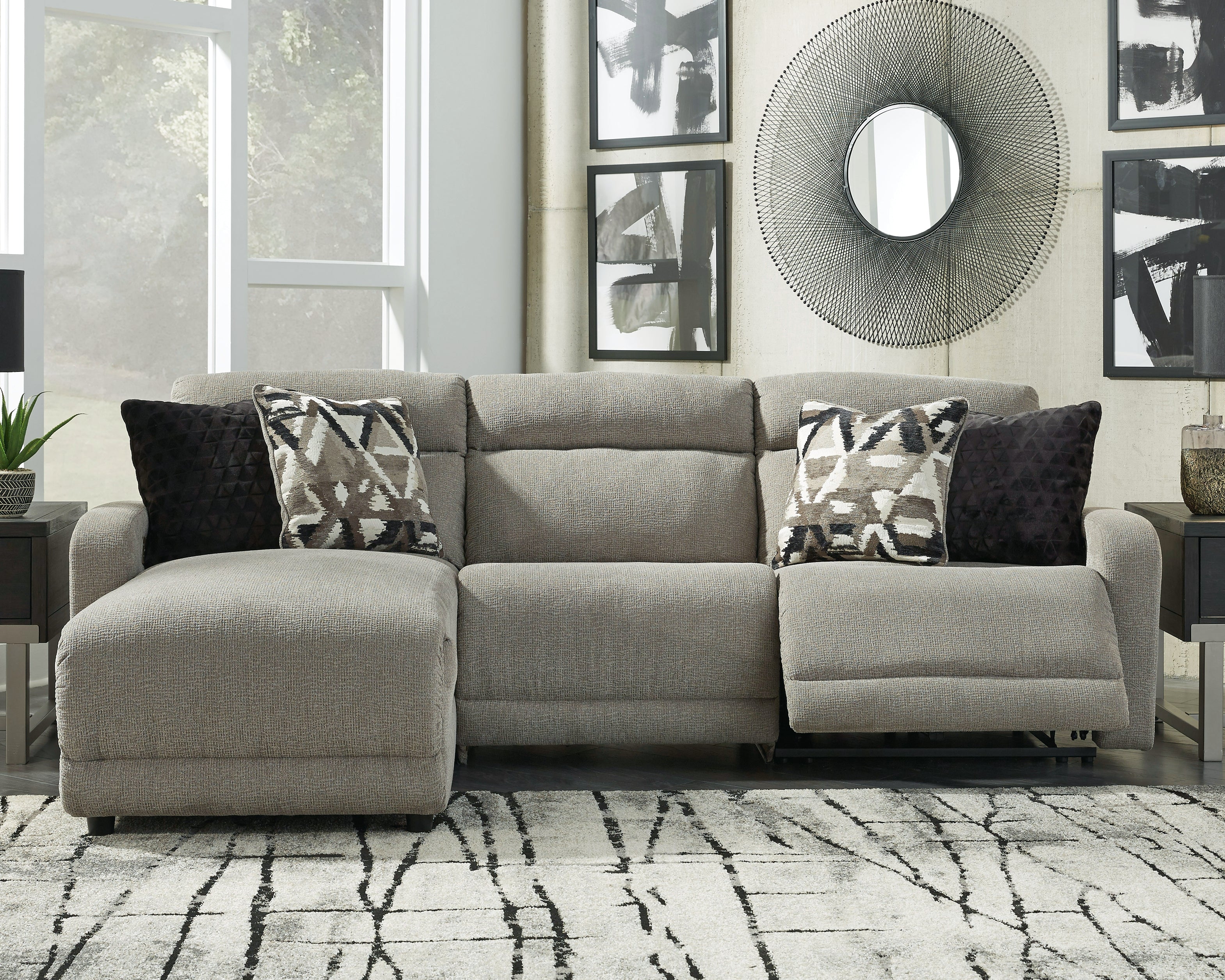 Hoover Furniture Outlet - Ashley Furniture - Colleyville 3-Piece Power Reclining Sectional with Chaise - 3-Piece Power Reclining Sectional with Chaise / Stone - 54405S4